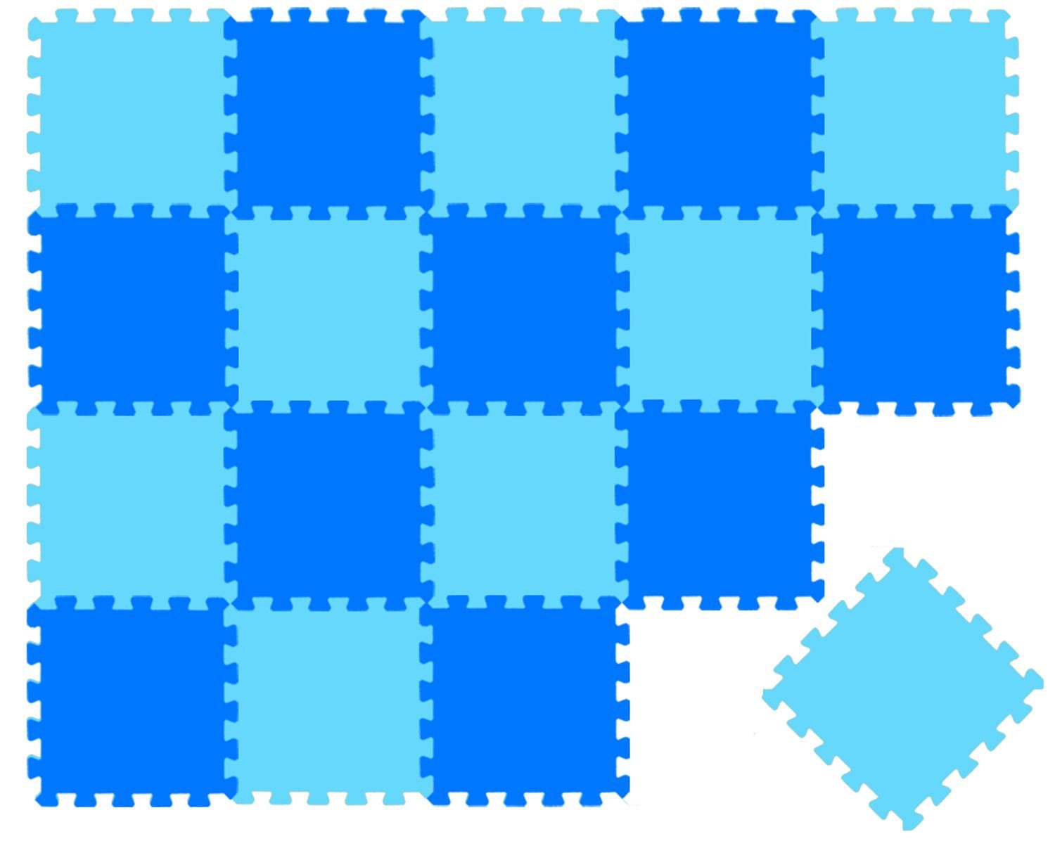 LittleTom Puzzlematte 18 Teile Baby Kinder Puzzlematte ab Null - 30x30cm, hellblau dunkelblaue Kindermatte
