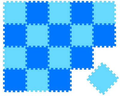 LittleTom Puzzlematte 18 Teile Baby Kinder Puzzlematte ab Null - 30x30cm, hellblau dunkelblaue Kindermatte