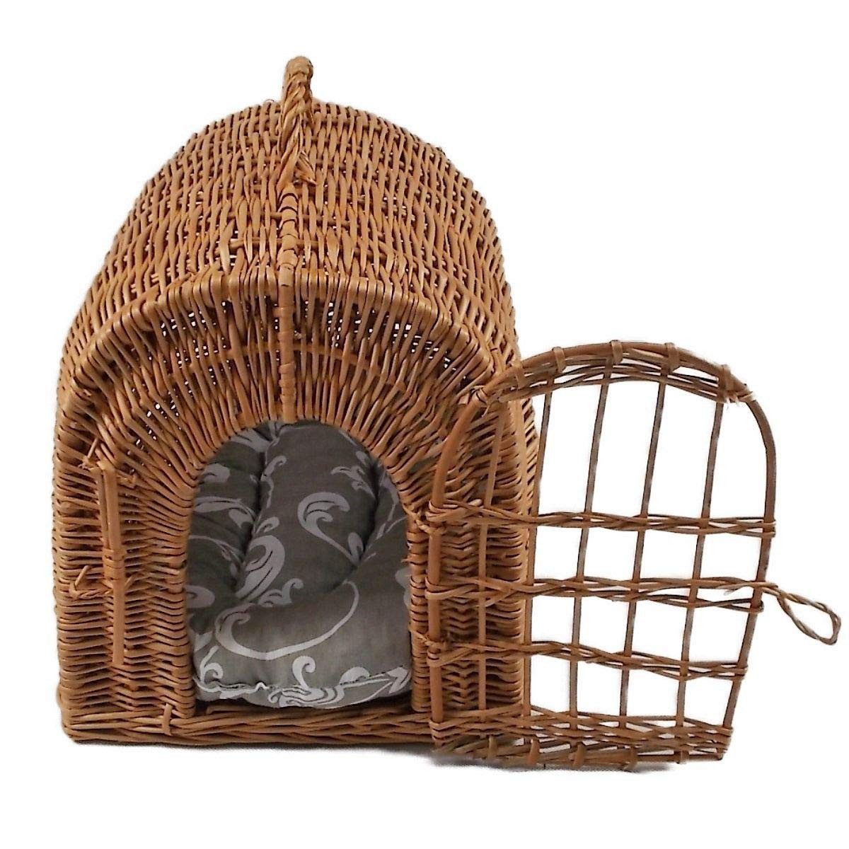 natuleo by pokuc Tierkorb Transportkorb aus Weide mit Kissen 40x32x40 cm Käfig für Katze Hund