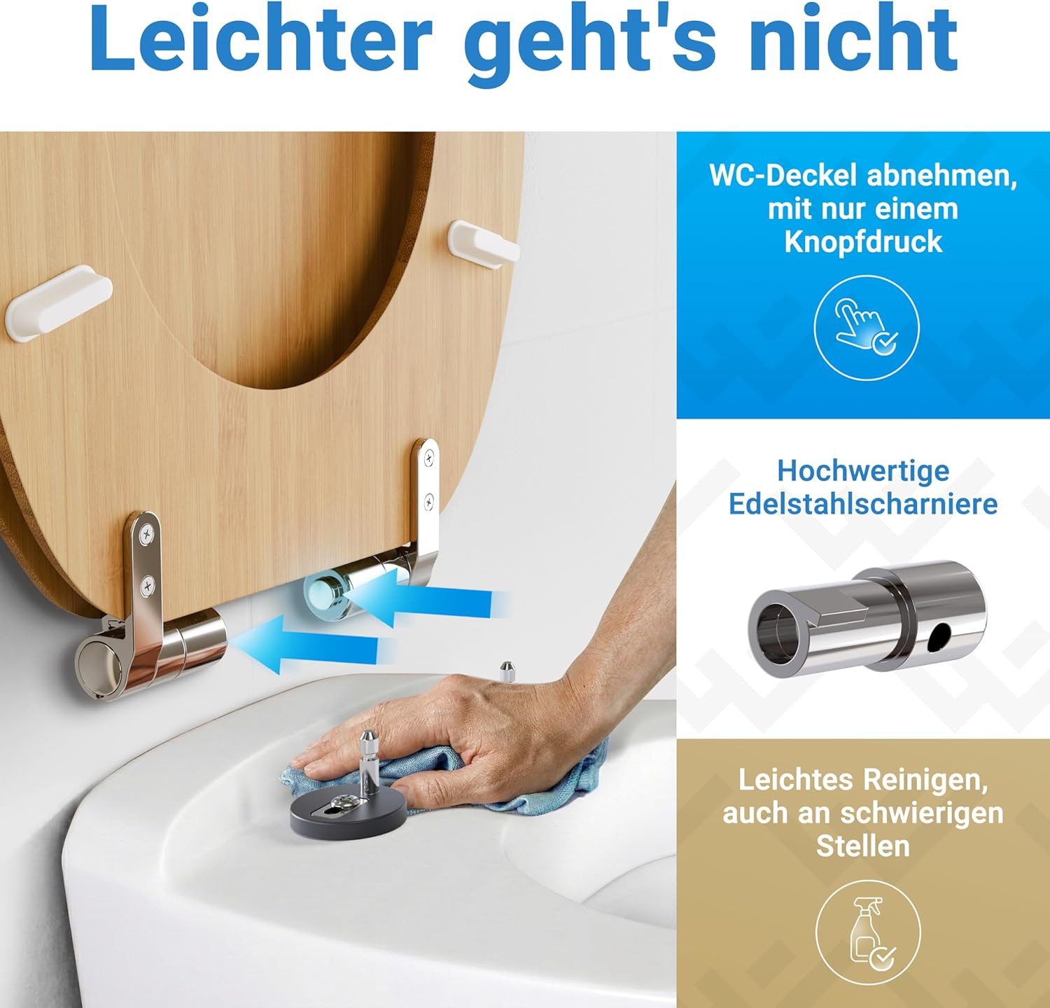 Lobenswerk WC-Sitz Toilettendeckel mit Absenkautomatik, Klodeckel, Klobrille, SoftClose, antibakteriell, UV-beständig, inkl. Installationsschablone – Bild 5 von 5