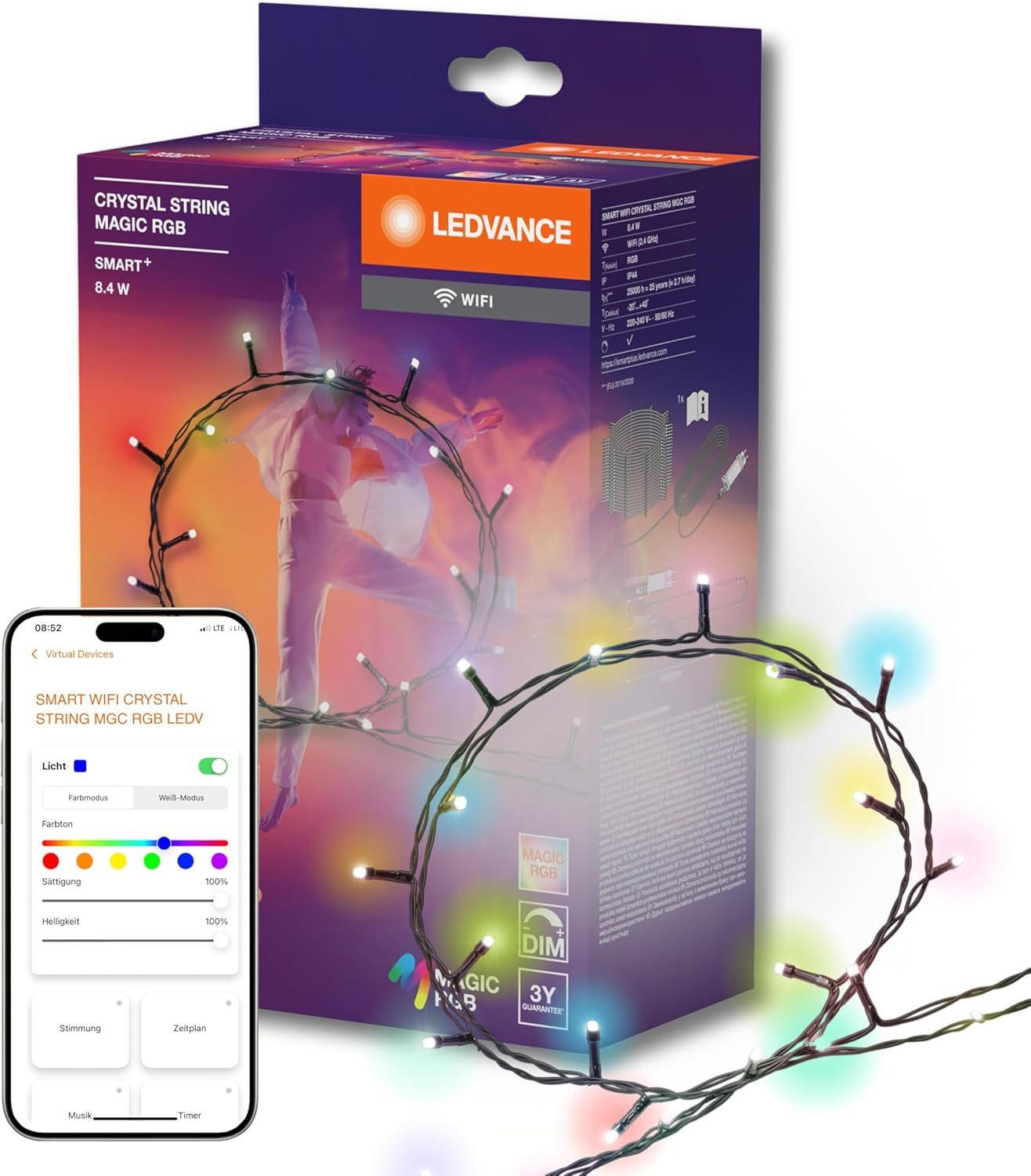 Ledvance Lichterkette LEDVANCE Smarte RGB Lichterkette 200 MAGIC LED WiFi Energieklasse G