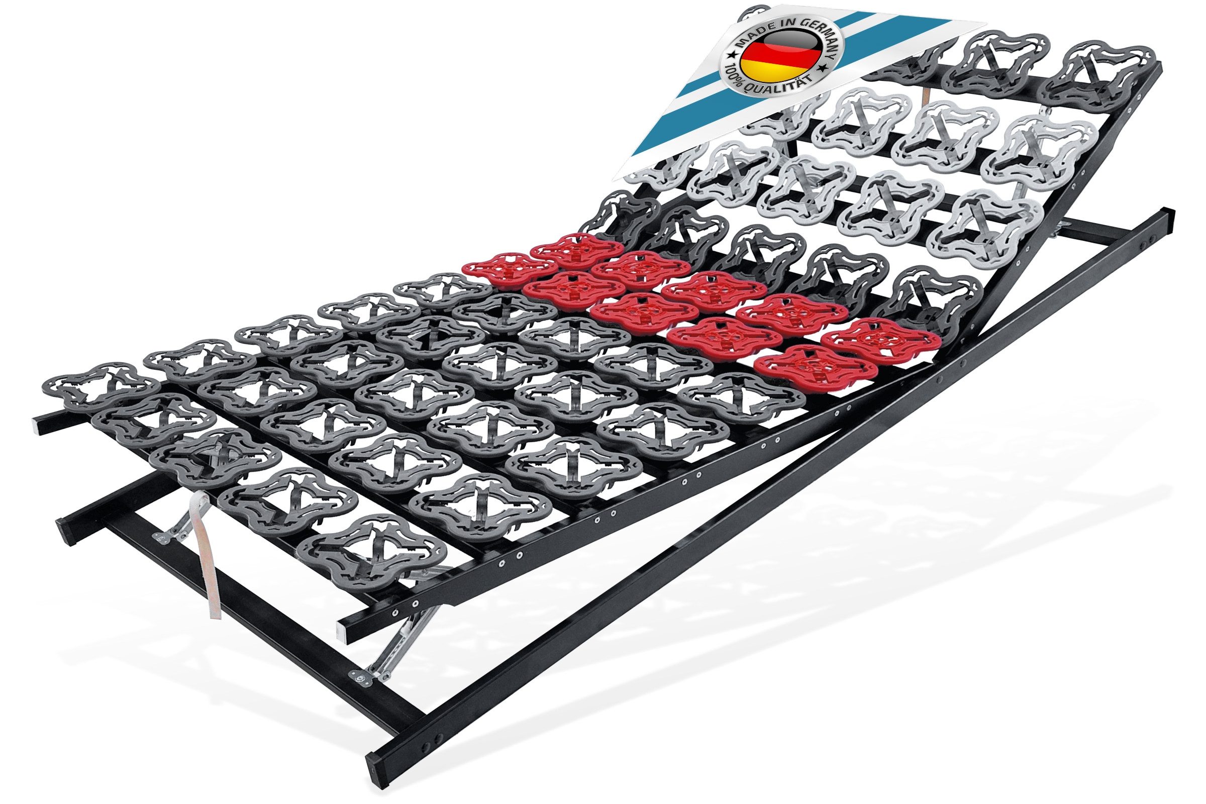 Tellerlattenrost anpassungsfähiger T-Flex, KF Lattenrost de Luxe bis 300 KG Tragkraft, Matratzen Perfekt, Kopfteil Kopf und Fuß verstellbar, Fußteil Kopf und Fuß verstellbar, Tellermodule im Hüftbereich verstellbar
