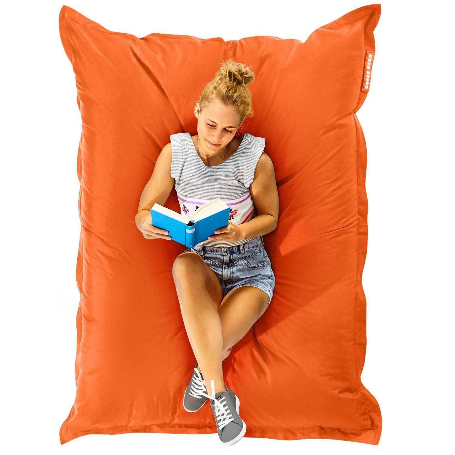 Green Bean Sitzsack Square (XXL Riesensitzsack 140x180cm 380 Liter Kinder & Erwachsene Bean Bag EPS Perlen Füllung, Groß Draußen Outdoor Liegekissen), Waschbar Wetterfest Lounge Sitzkissen Bodenkissen Orange