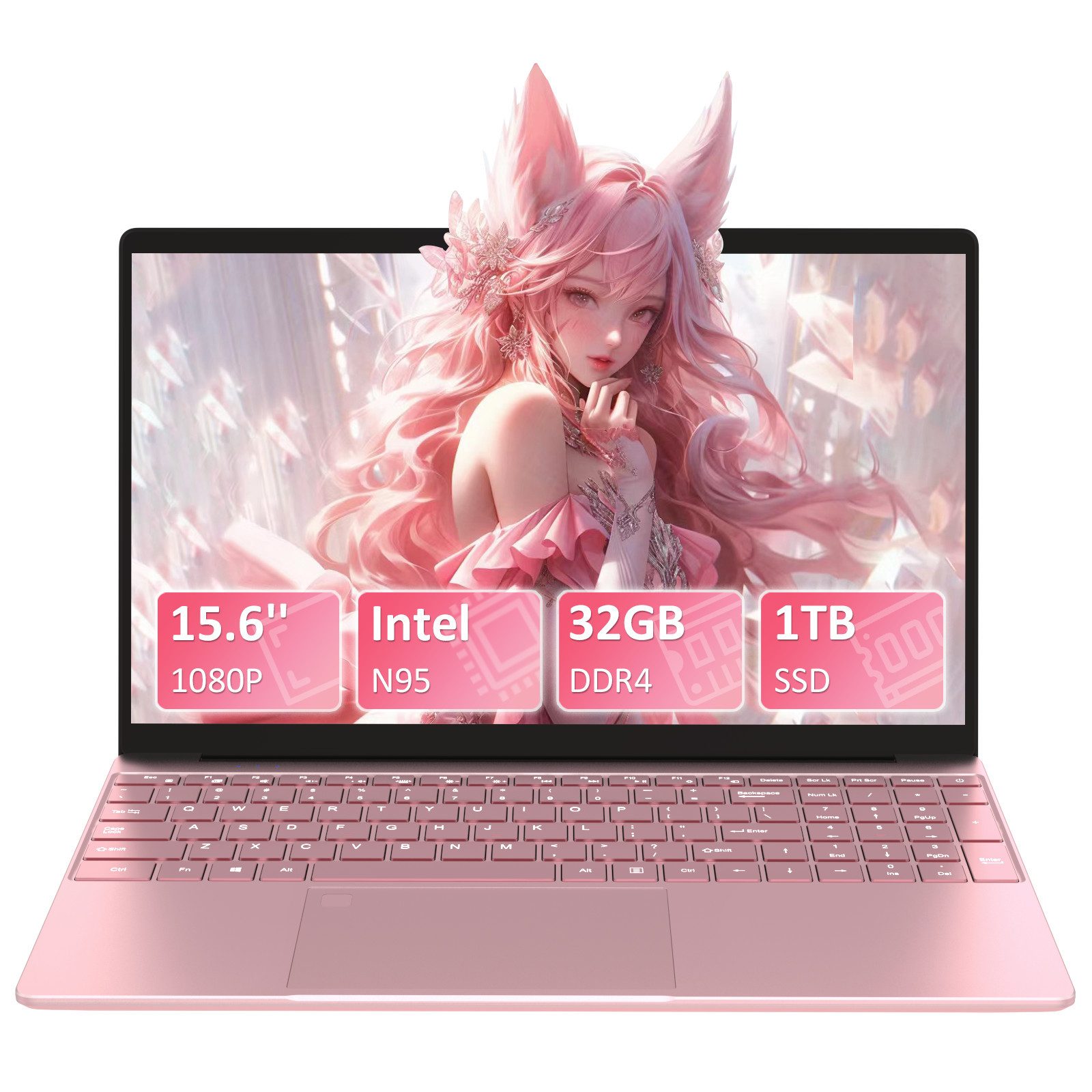 Auusda T152A Laptop, 15.6 Zoll, Intel N95, 16GB RAM, 512GB/1TB NVMe SSD Notebook (39,6 cm/15.6 Zoll, Intel Alder Lake-N95, 1024 GB SSD, with Fingerprint Unlock, Cooling Fan, Webcam, Dual Speakers, Mini HDMI)