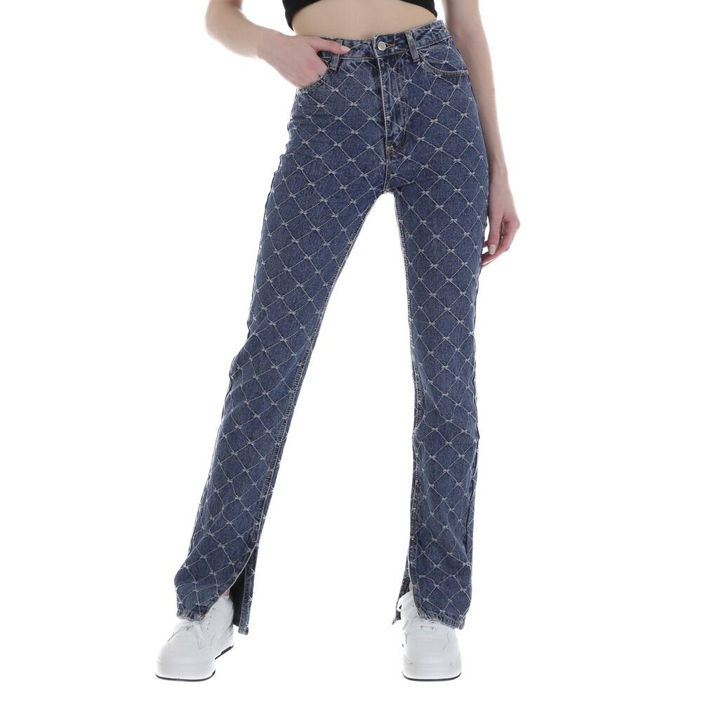Ital-Design Straight-Jeans Damen Freizeit (80156811) Used-Look Kariert Straight Leg Jeans in Blau