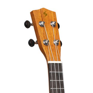 Stagg Ukulele Tiki Serie Sopran-Ukulele mit Sapele-Decke, Ah-Finish, mit schwarze...