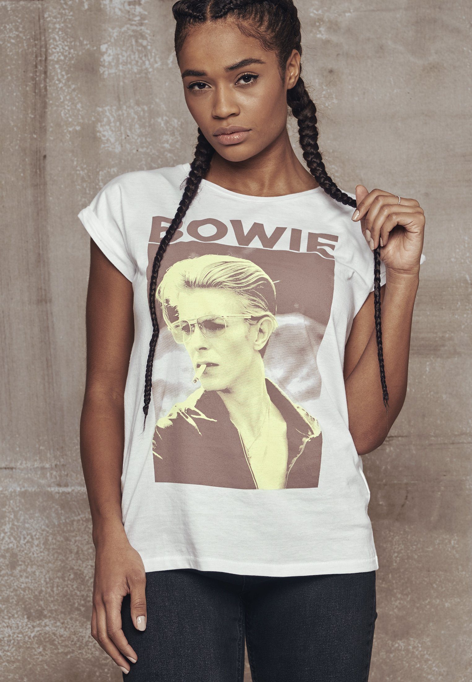 Tee Mister David Ladies (1-tlg) Bowie MT365 David T-Shirt MisterTee Bowie Damen Tee white