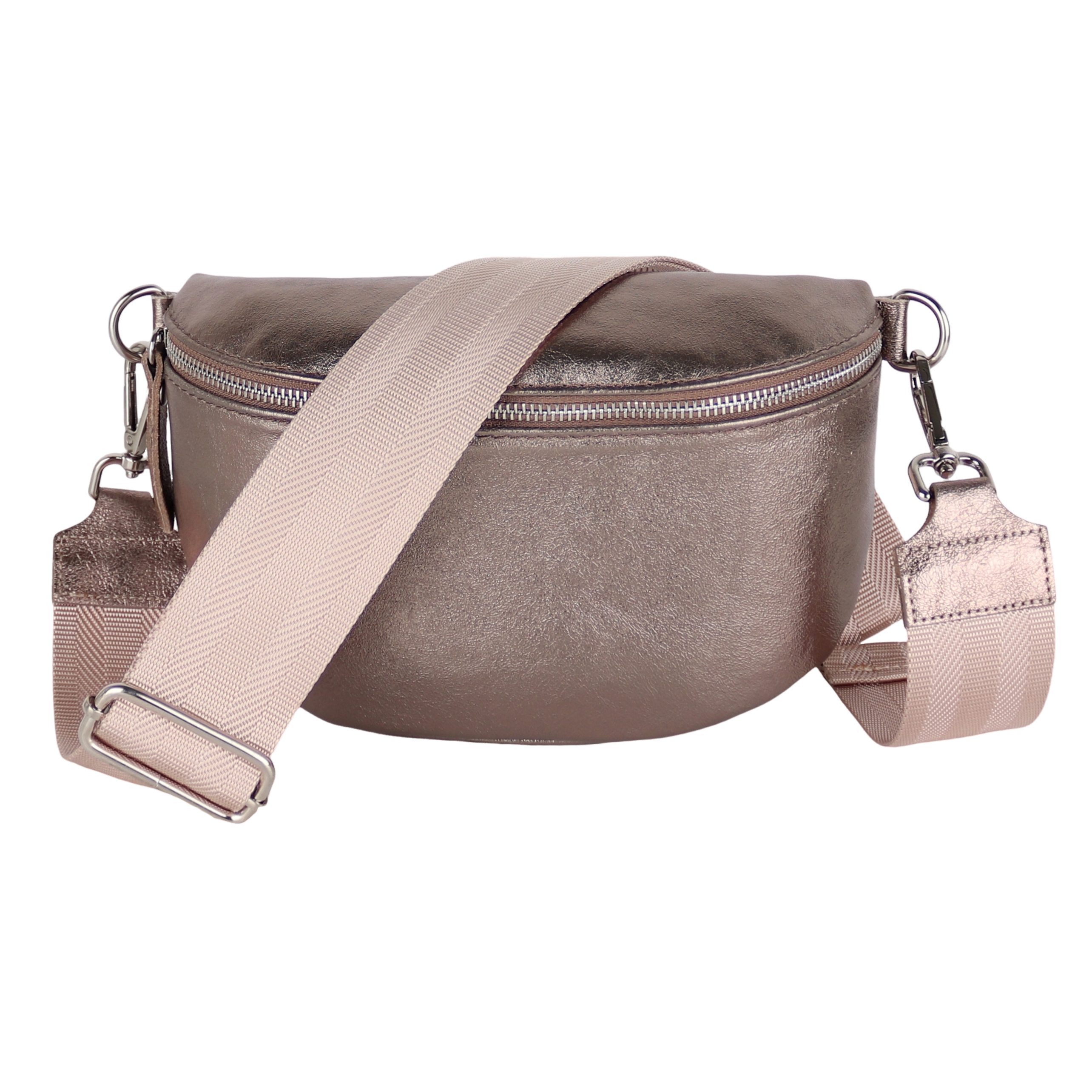 MIRROSI Bauchtasche Damen, Echtleder, Leder, Made in Italy, Umhängetasche, Brusttasche, (Schultertasche für jeden Anlass (1 Tasche & 1 / 2 Gurte), METALIC Gold Silber Crossbody Bag, verstellbare Schulterriemen
