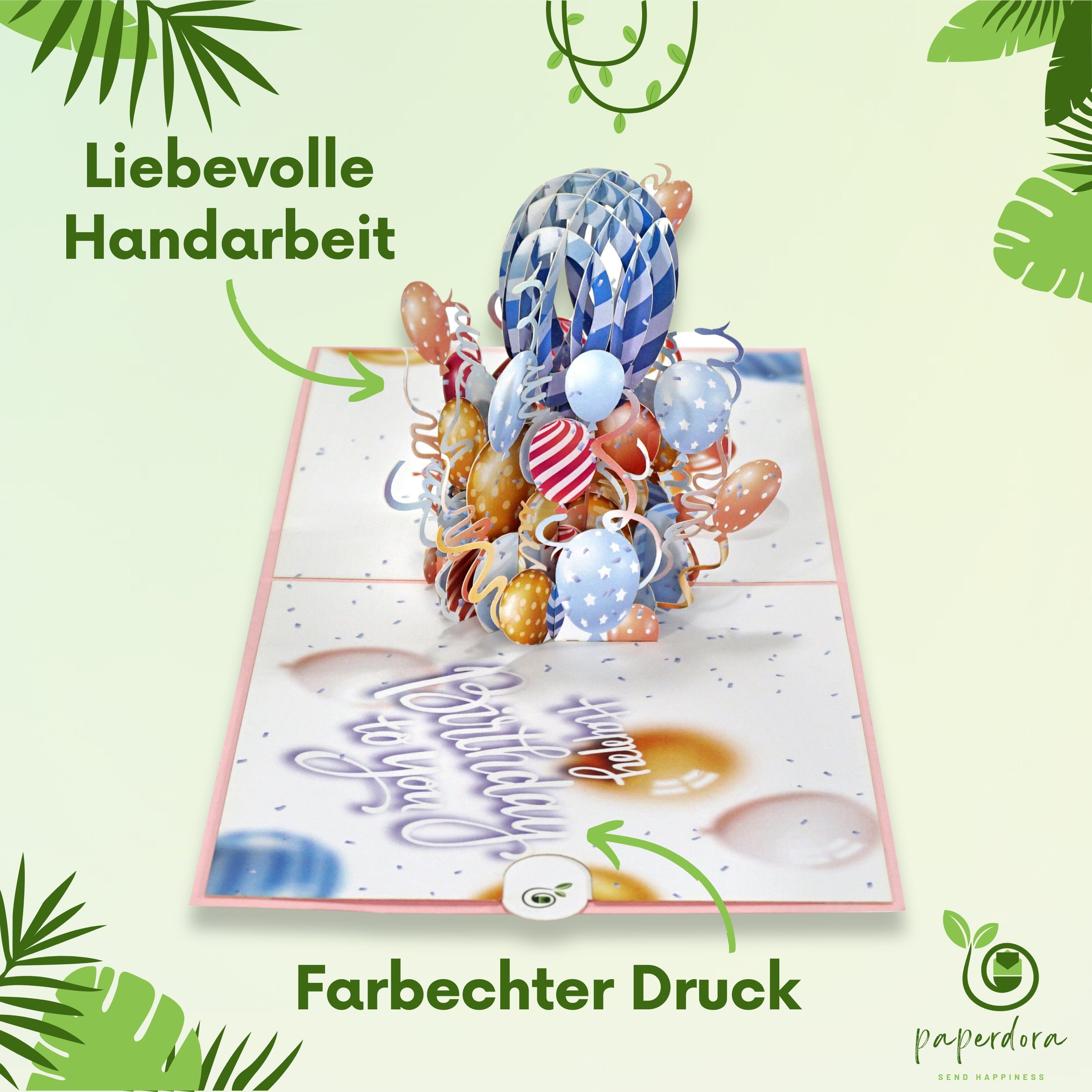 paperdora Geburtstagskarte 3D Pop-Up-Karte „Geburtstag“ mit Umschlag und Wachssiegel - Grußkarte, Geburtstag Geschenk