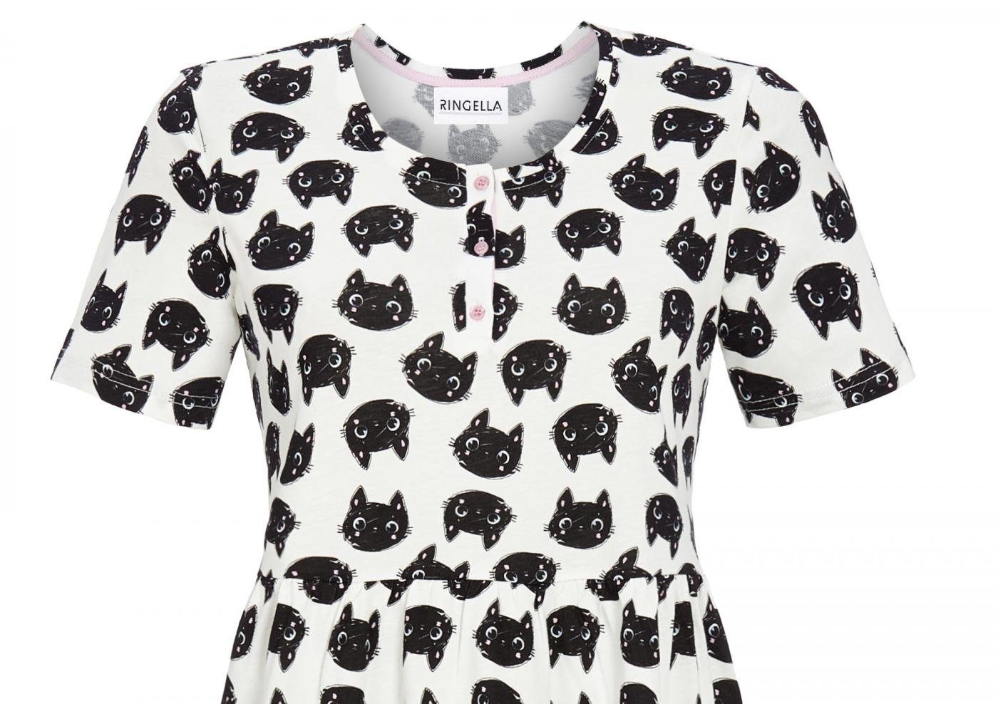 Cats' 32 Nachthemd mit 'Black Knopfleiste Ringella Nachthemd RINGELLA