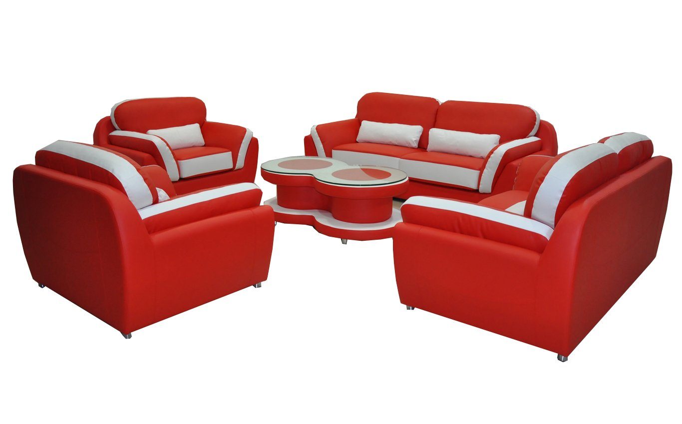 JVmoebel Sofa Rote Couchen Sofas Couch Garnitur Design Garnituren 3+2+1+1 Sessel, Made in Europe