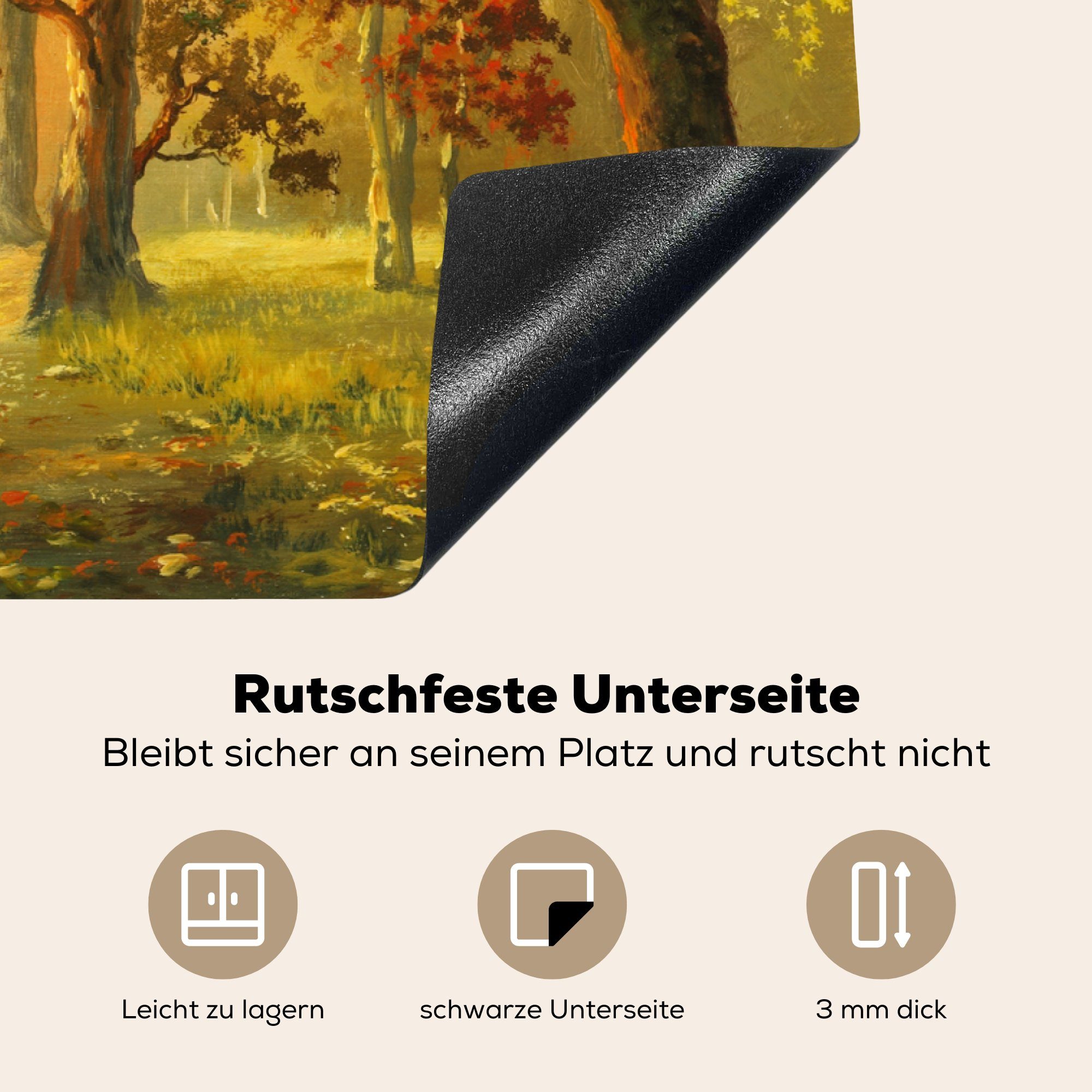 Eine Waldes Herdblende-/Abdeckplatte 81x52 cm, Ceranfeldabdeckung Herbstsonne, für Schutz (1 eines der die tlg), küche, Induktionskochfeld Illustration in Vinyl, MuchoWow