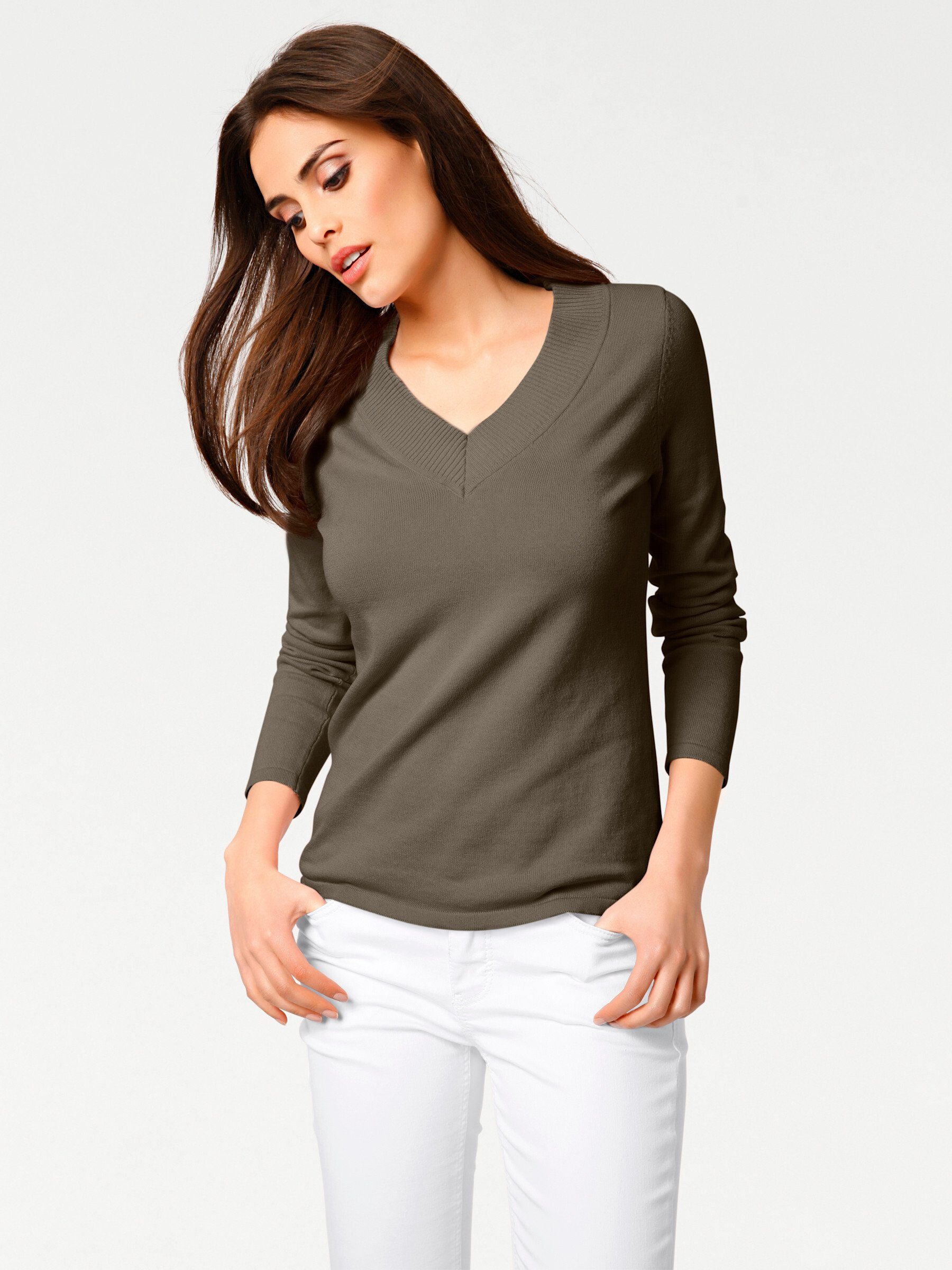 heine Strickpullover V-Pullover Langarm Feinstrick