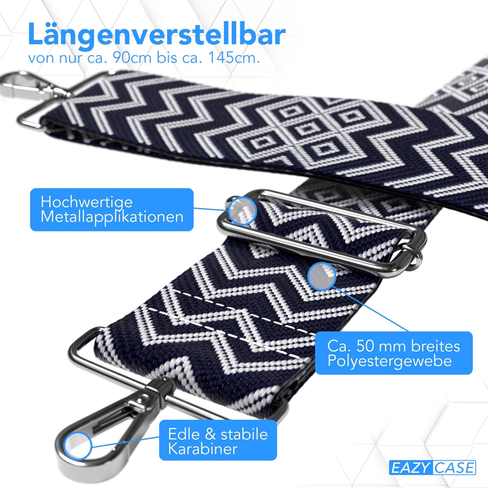 CASE EAZY Schultertasche Handytaschenband - Blau Schultergurte für Silber Metall Smartphonekette Cross Weiß Schulterriemen / Bag Weiß gemustert Taschen Blau