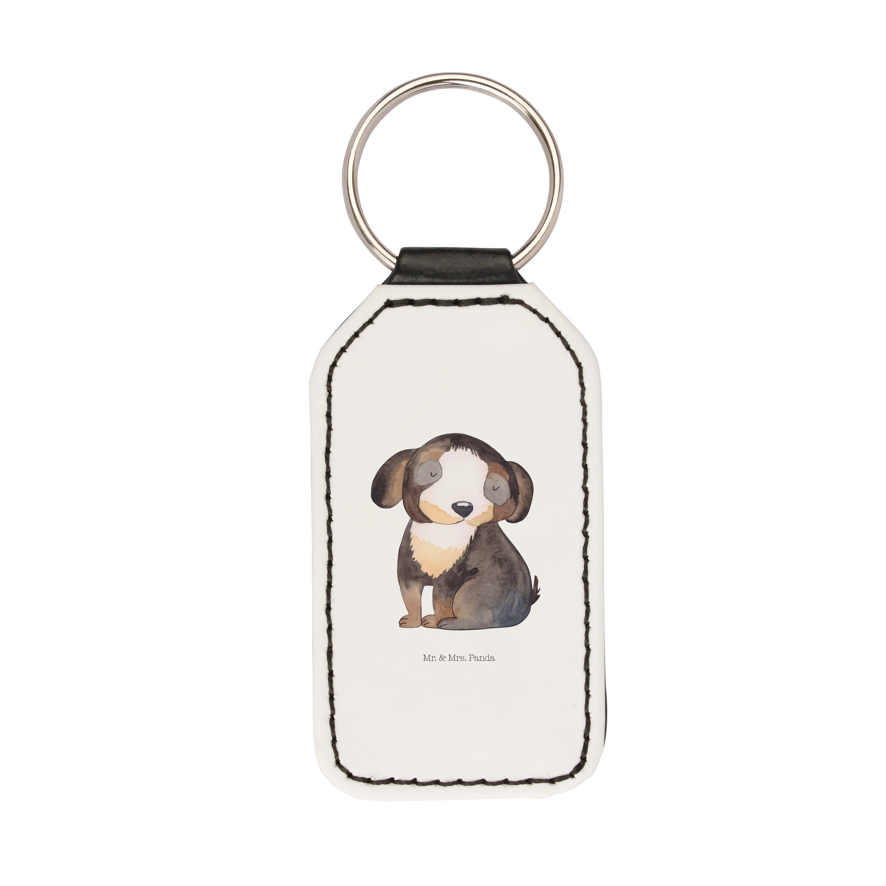 Mr. & Mrs. Panda Schlüsselanhänger Hund entspannt - Weiß - Geschenk, Hundeliebe, Hundemotiv, Anhänger, H (1-tlg)