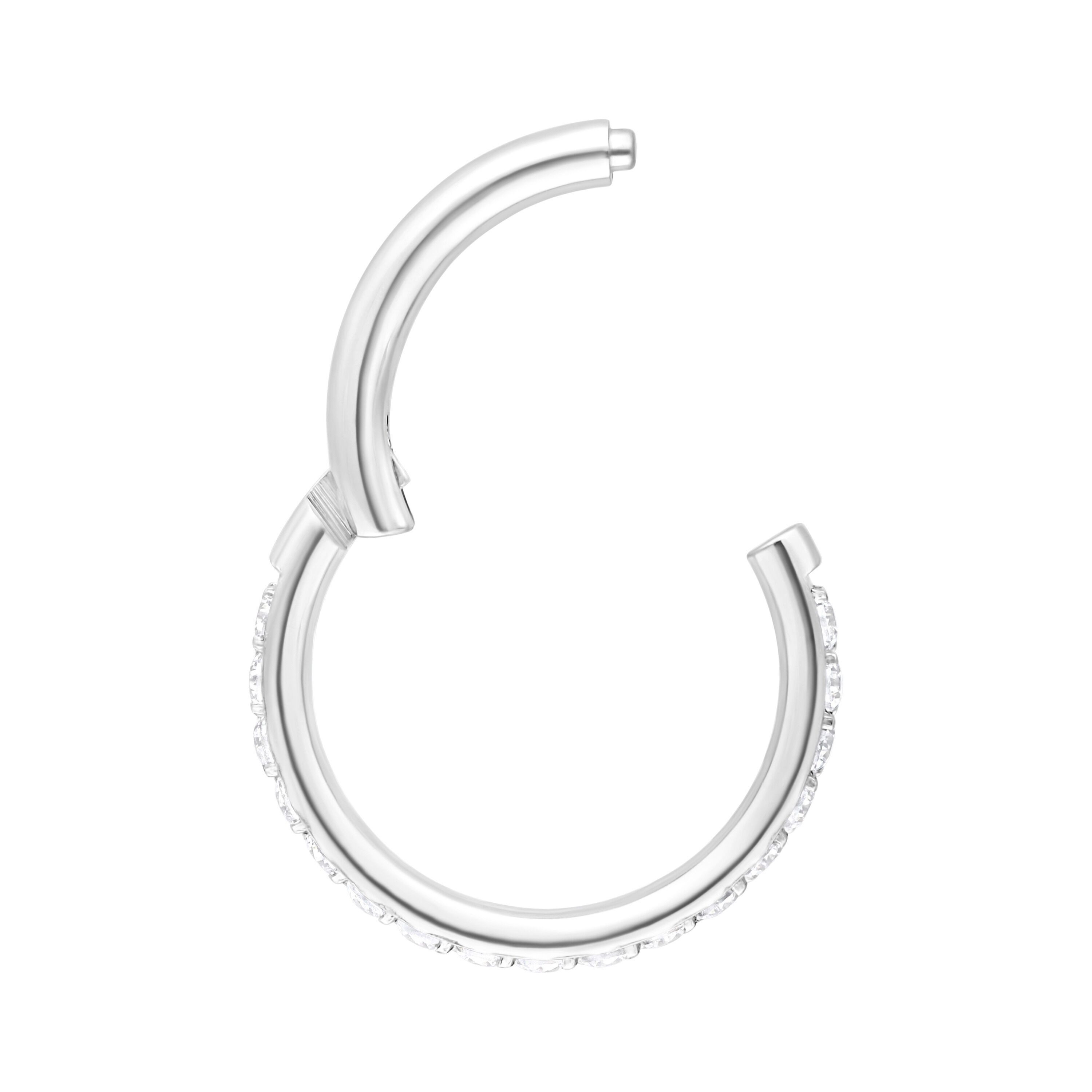 Wildcat Nasenpiercing Pave Set Crystals Conch Ring für Ohr, Nase, Lippe, Bauchnabel, 1 Stück, Chirurgenstahl 316L - wasserfest, hautverträglich, Silber-Weiß