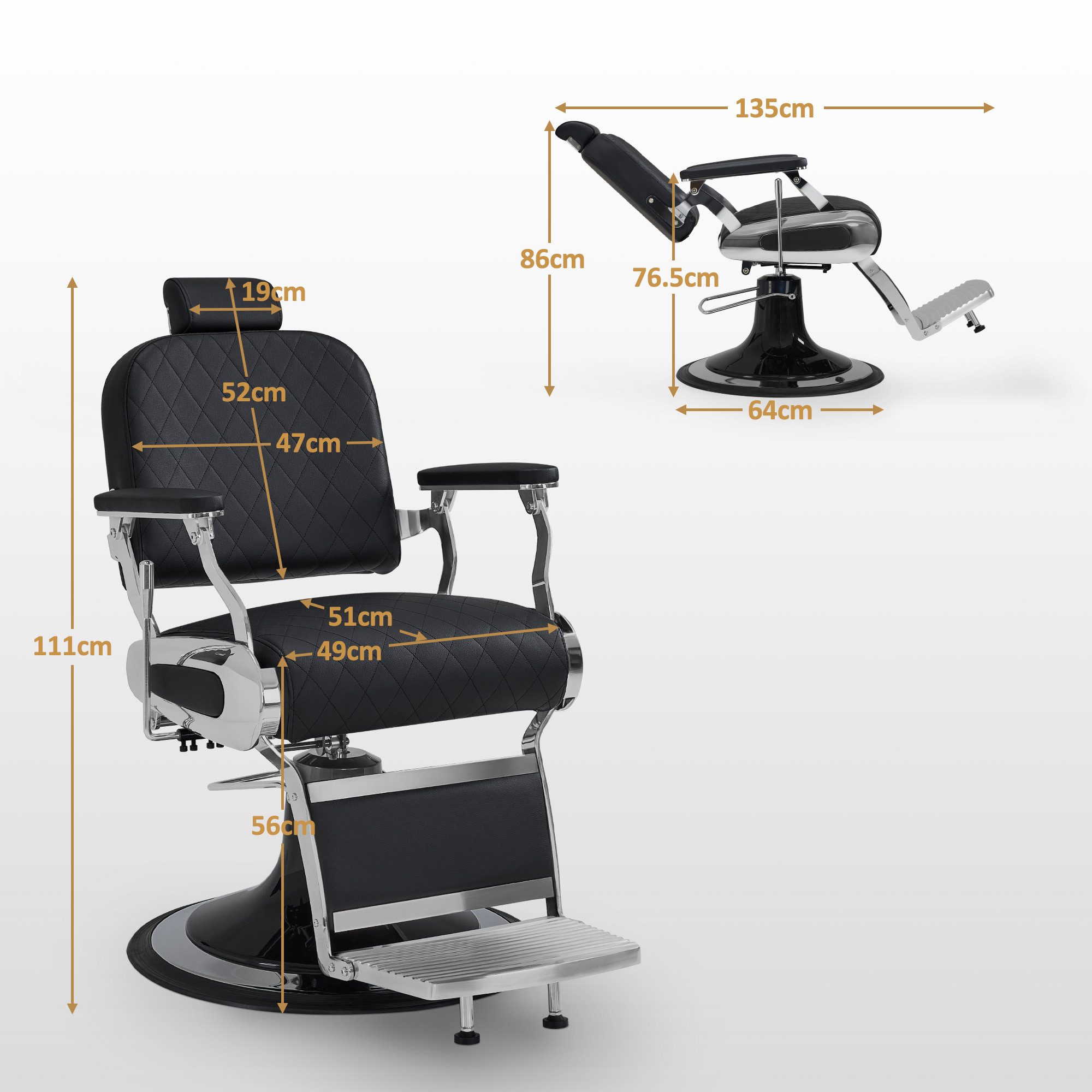 Barberpub Stuhl Barberpub Friseurstuhl mit Kopfstütze 3855, Höhenverstellbar
