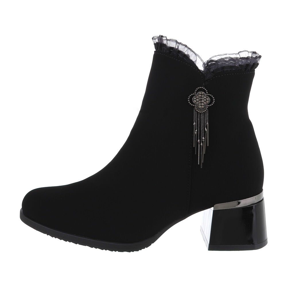 Ital-Design Damen Elegant Stiefelette Blockabsatz Klassische Stiefeletten in Schwarz