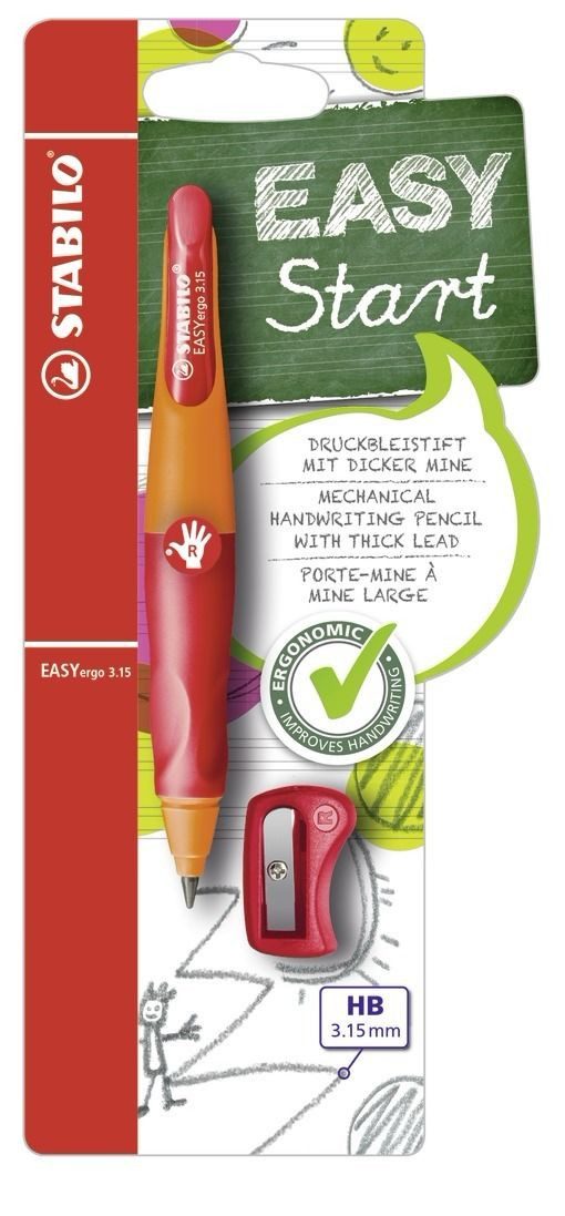 STABILO Druckbleistift für Rechtshänder - EASYergo 3.15 in orange/rot - Einzelstift - inklusi