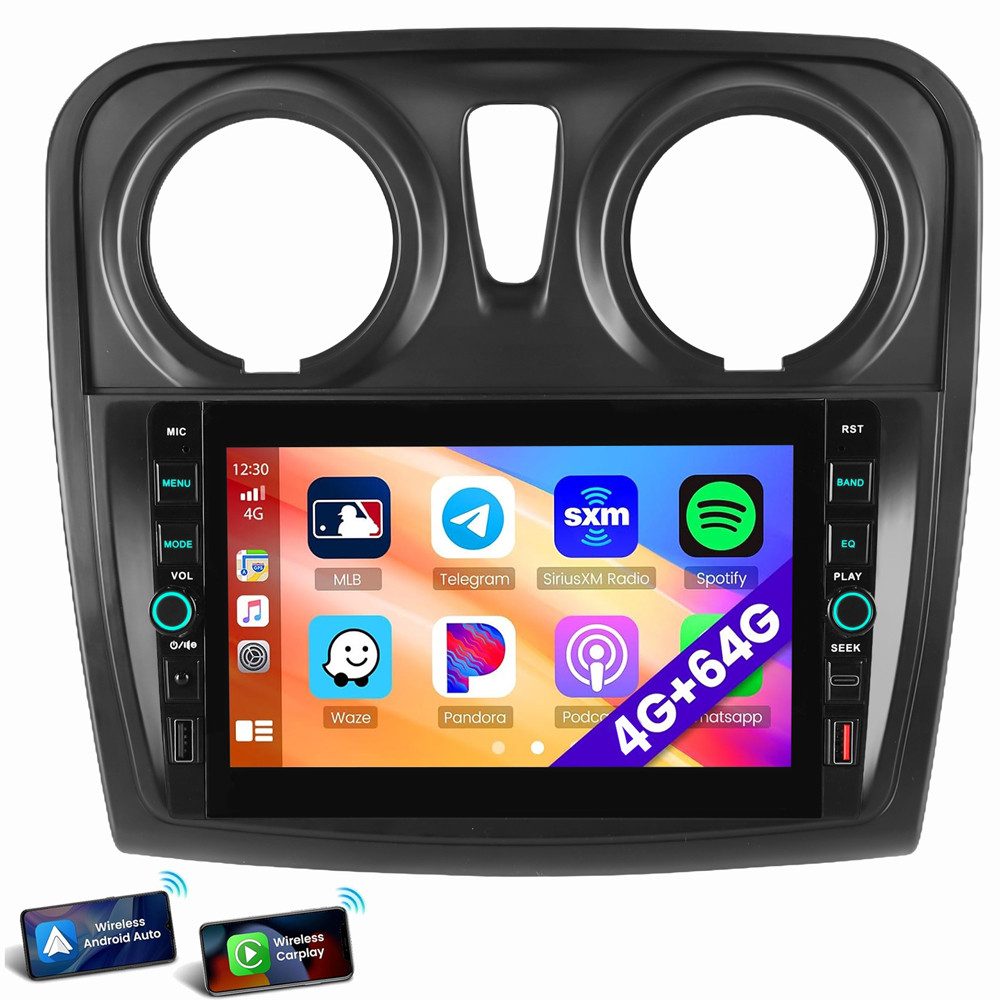 ESSGOO Für Renault Dacia Logan Sandero Carplay Navi Android 15 Autoradio (RDS, Digitalradio (DAB), FM, AM)