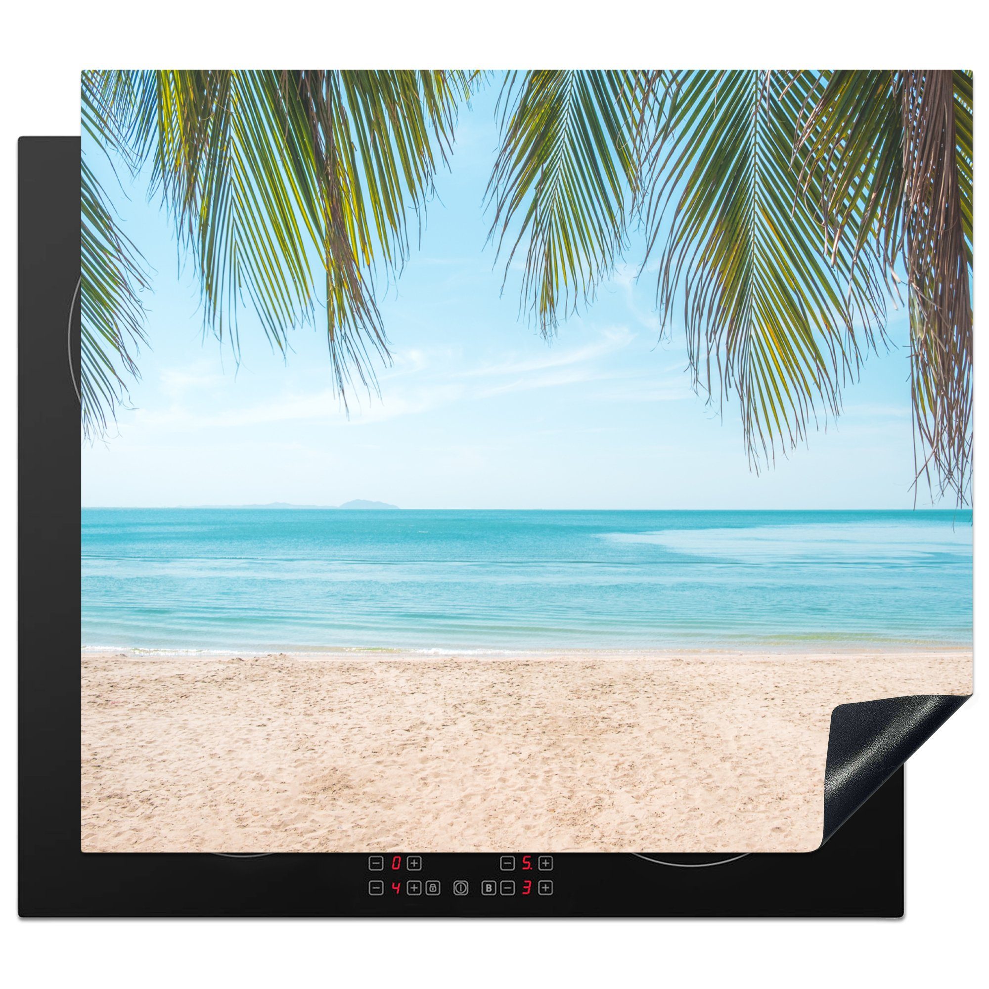 MuchoWow Herdblende-/Abdeckplatte Strand - Palme - Thailand, Vinyl, (1 tlg), 59x52 cm, Ceranfeldabdeckung für die küche, Induktionsmatte