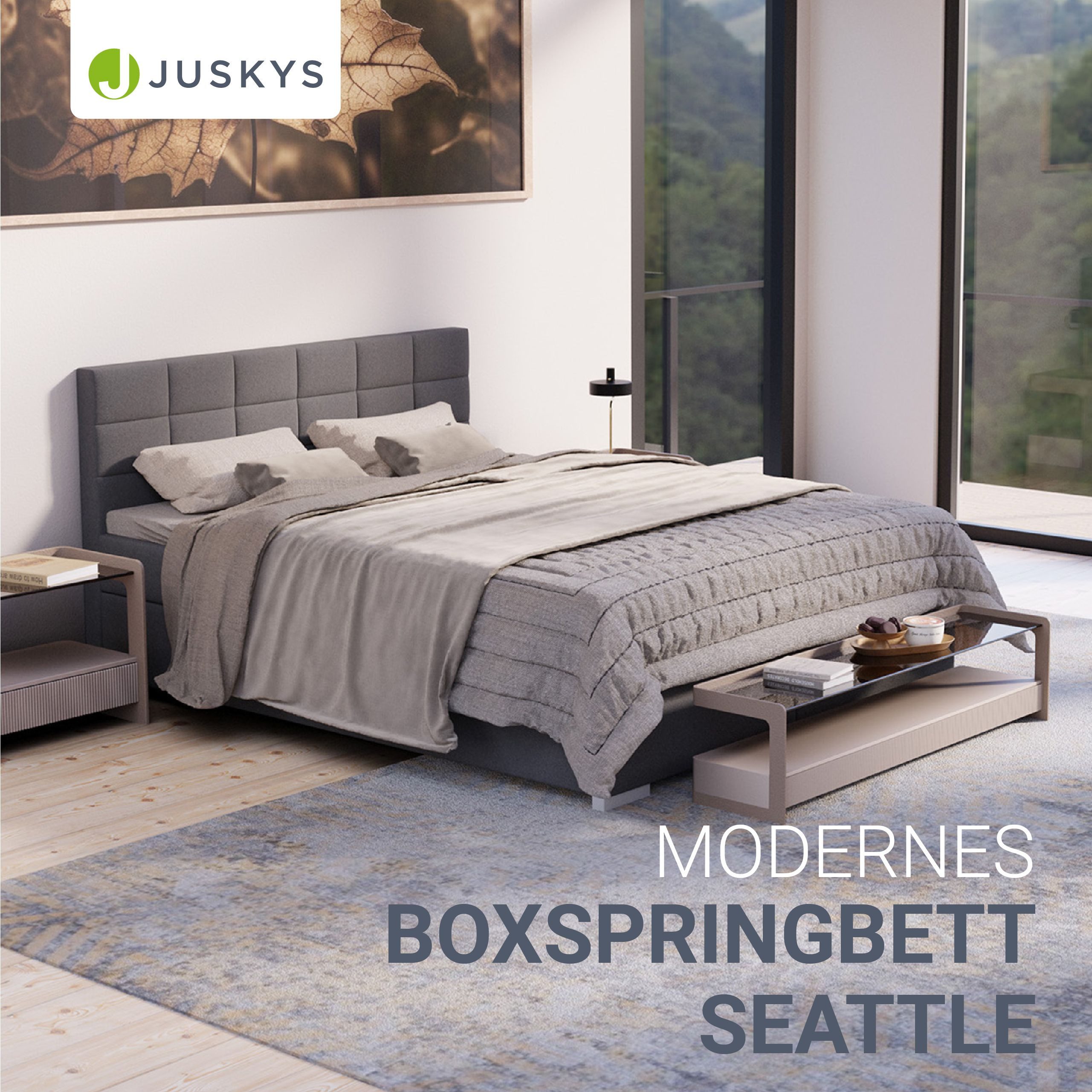 Juskys Boxspringbett Seattle, 180x200 cm, mit Stoff-Bezug, Federkernmatratz günstig online kaufen