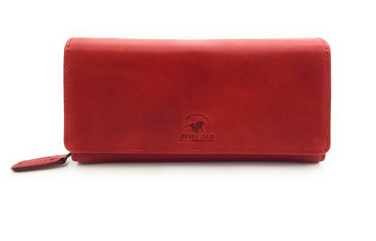 JOCKEY CLUB Geldbörse echt Leder Damen Portemonnaie mit RFID Schutz, gewachstes Rindleder, cherry rot