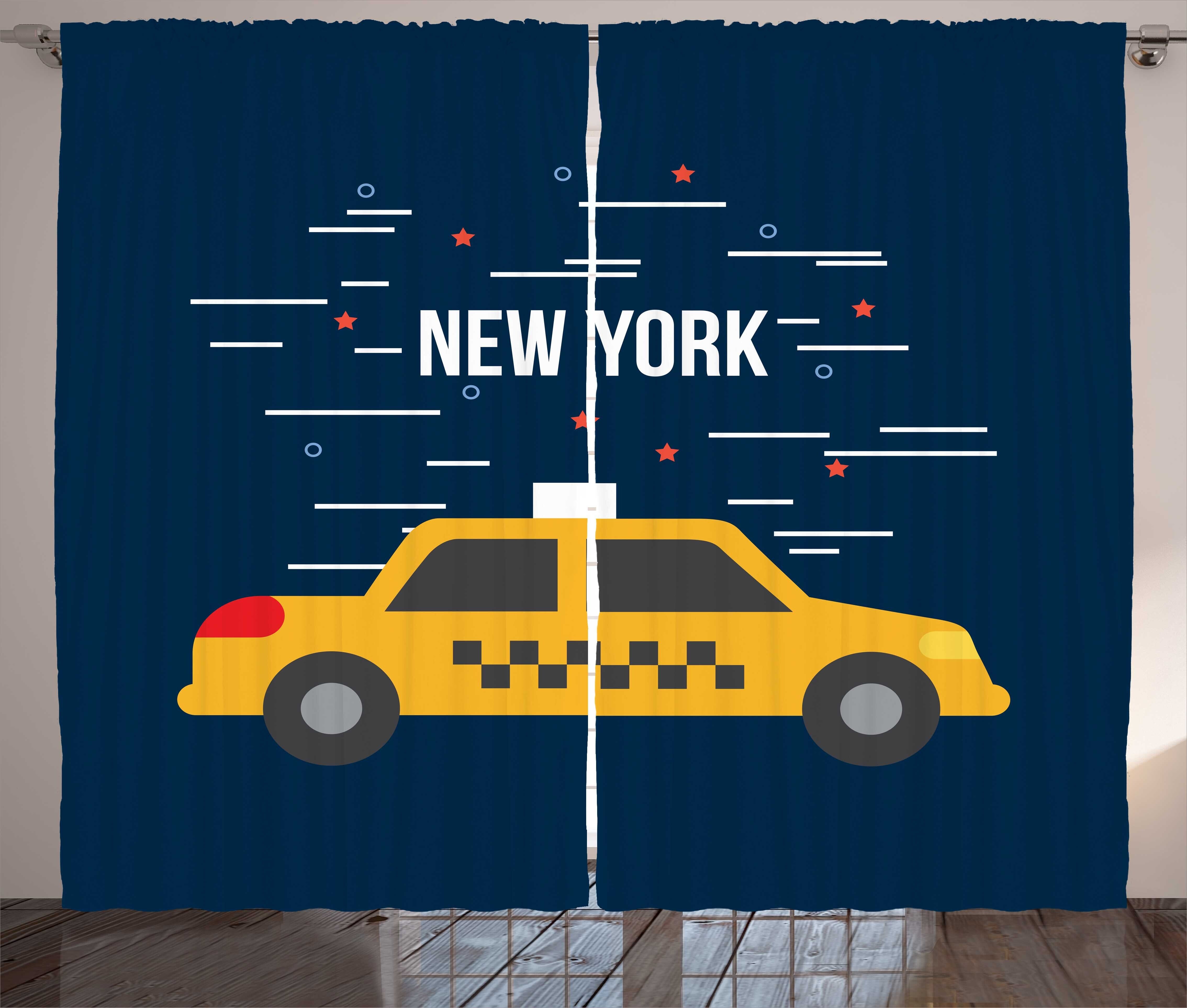 Gardine Schlafzimmer Kräuselband Vorhang mit Schlaufen und Haken, Abakuhaus, New York Taxi Stadt Cab mit Sternen