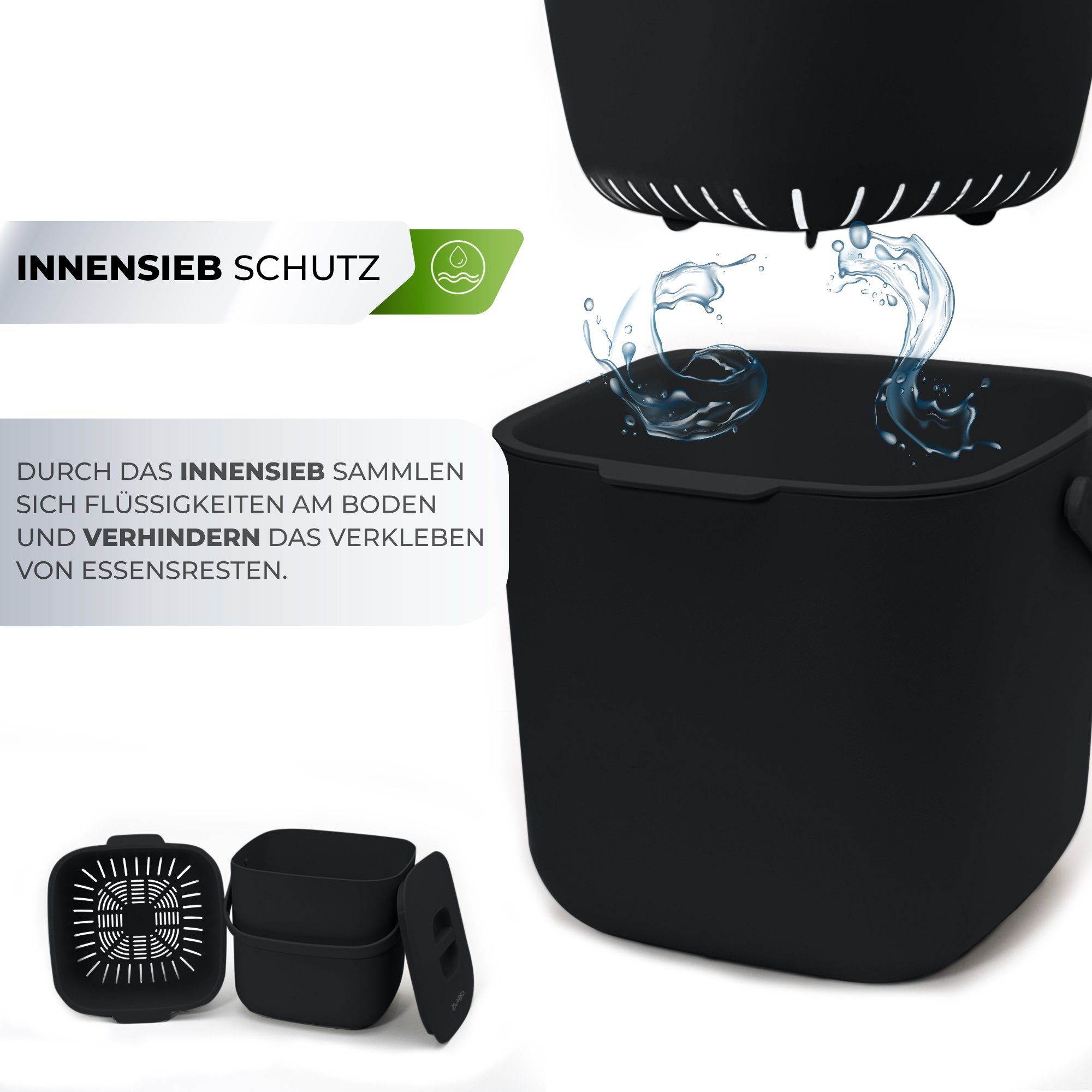 YourCasa Biomülleimer YourCasa® Biomülleimer Küche - Komposteimer für alltäglichen Biomüll, Mit Sieb, Spülmaschinenfest