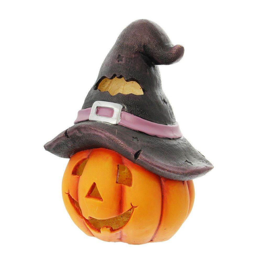 Home-trends24.de Dekofigur Kürbis groß Windlicht Pumkin Hexenhut Kürbiskopf Halloween 33 cm
