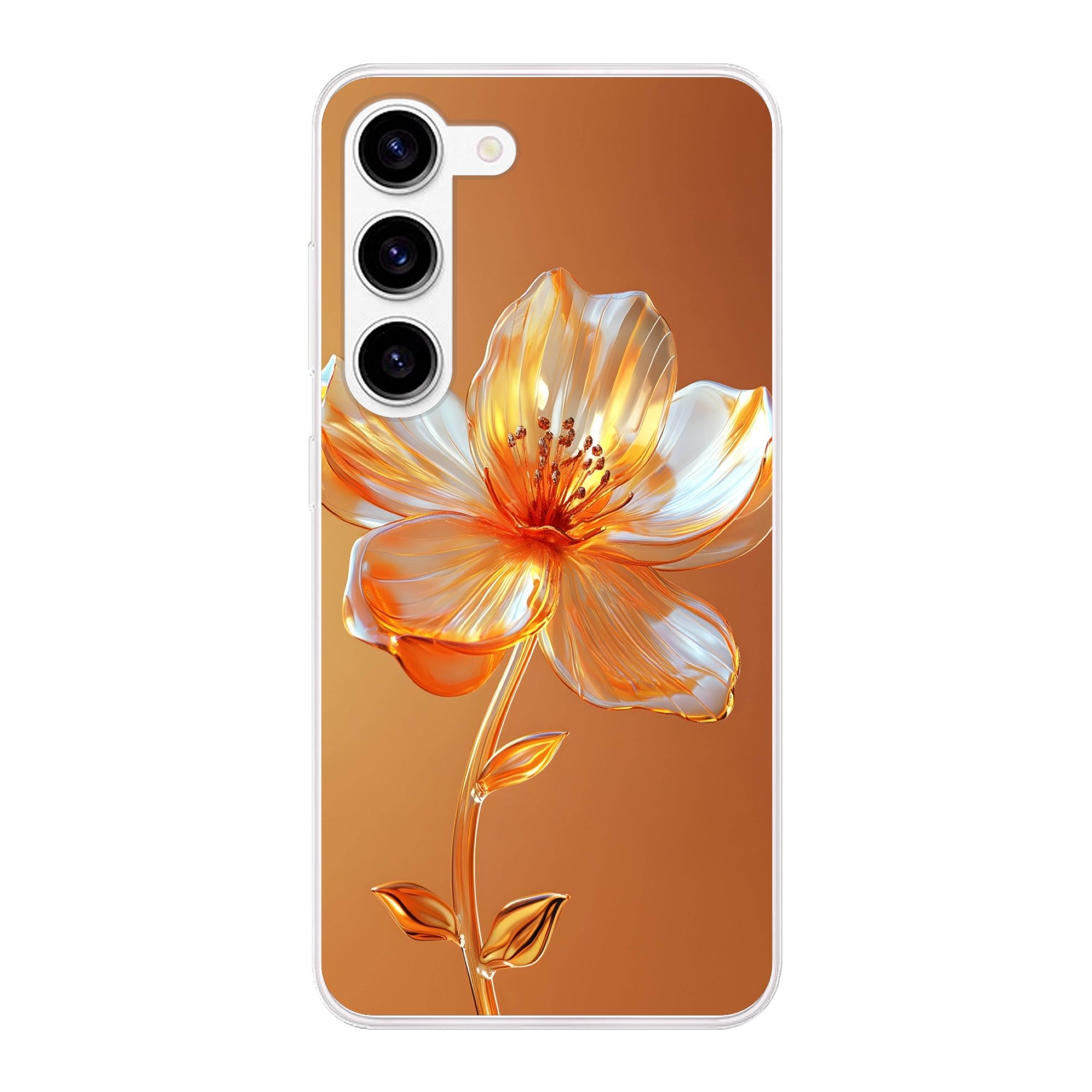 MuchoWow Handyhülle für Samsung Galaxy S23 Gläser - Blume - Orange, Phone Case, Silikon, Schutzhülle Dünn