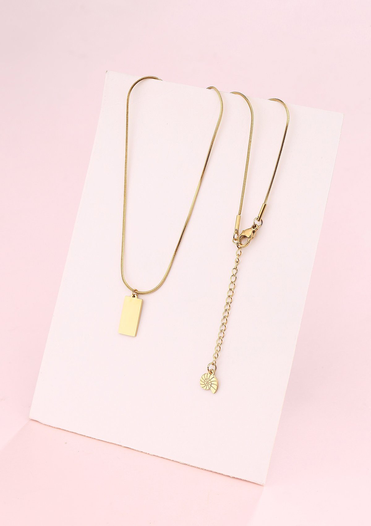 Hey Happiness Collier-Set Layer Geo Schlangenketten, Edelstahl 18K Roségold vergoldet, Damen Halsketten Viereck Anhänger hängend, Geschenkidee