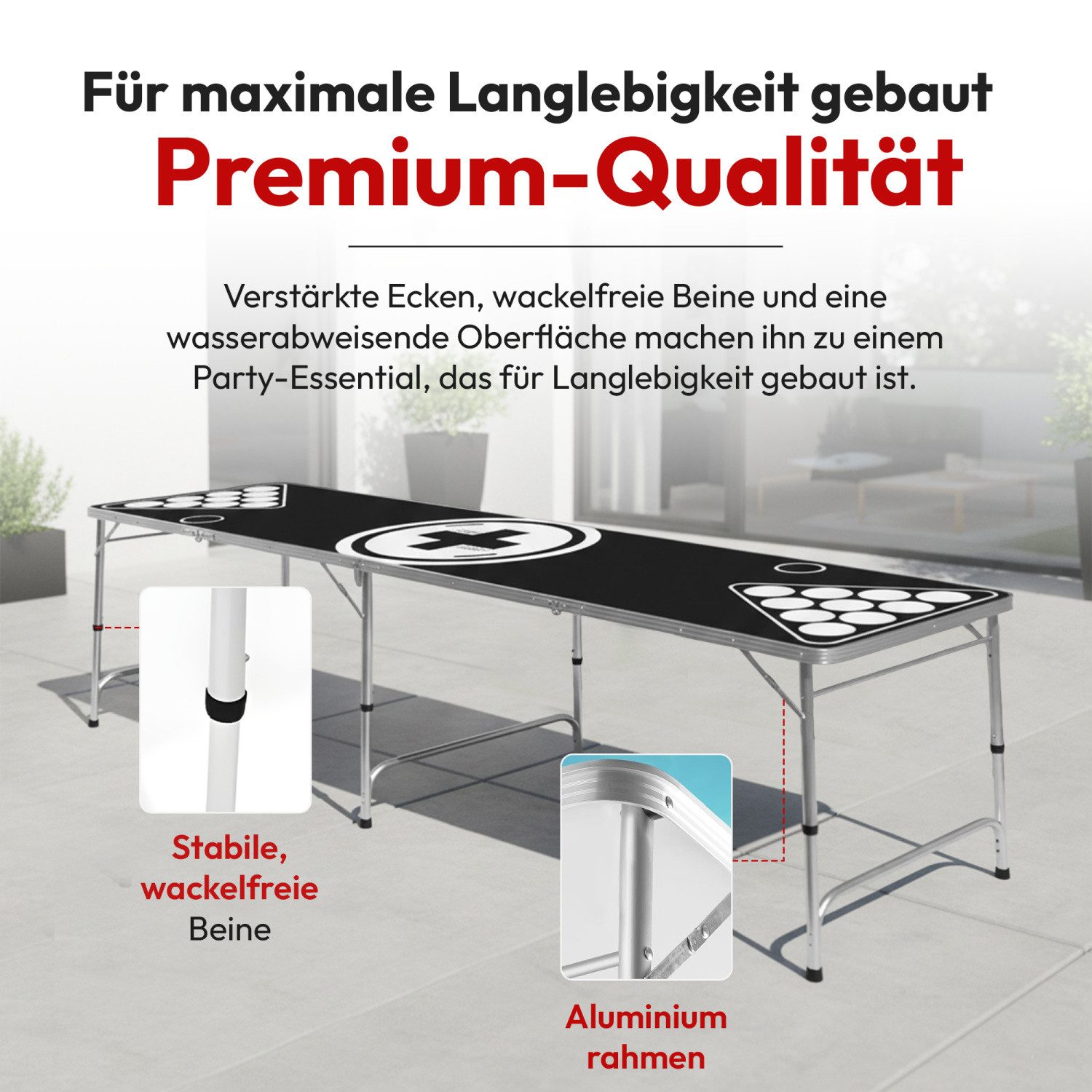 Goods+Gadgets Spieltisch Klappbarer Bierpongtisch, (Hohenverstellbar & Kratzfest), Perfekt für Jede Party – Bild 2 von 5