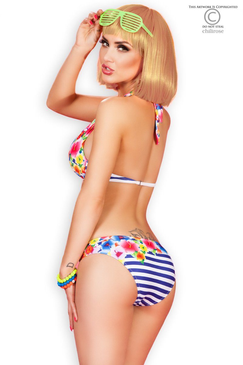 Chilirose Triangel-Bikini Sensationeller, bunter Bikini gestreiftem Chilirose Triangel Muster von und mit floralem