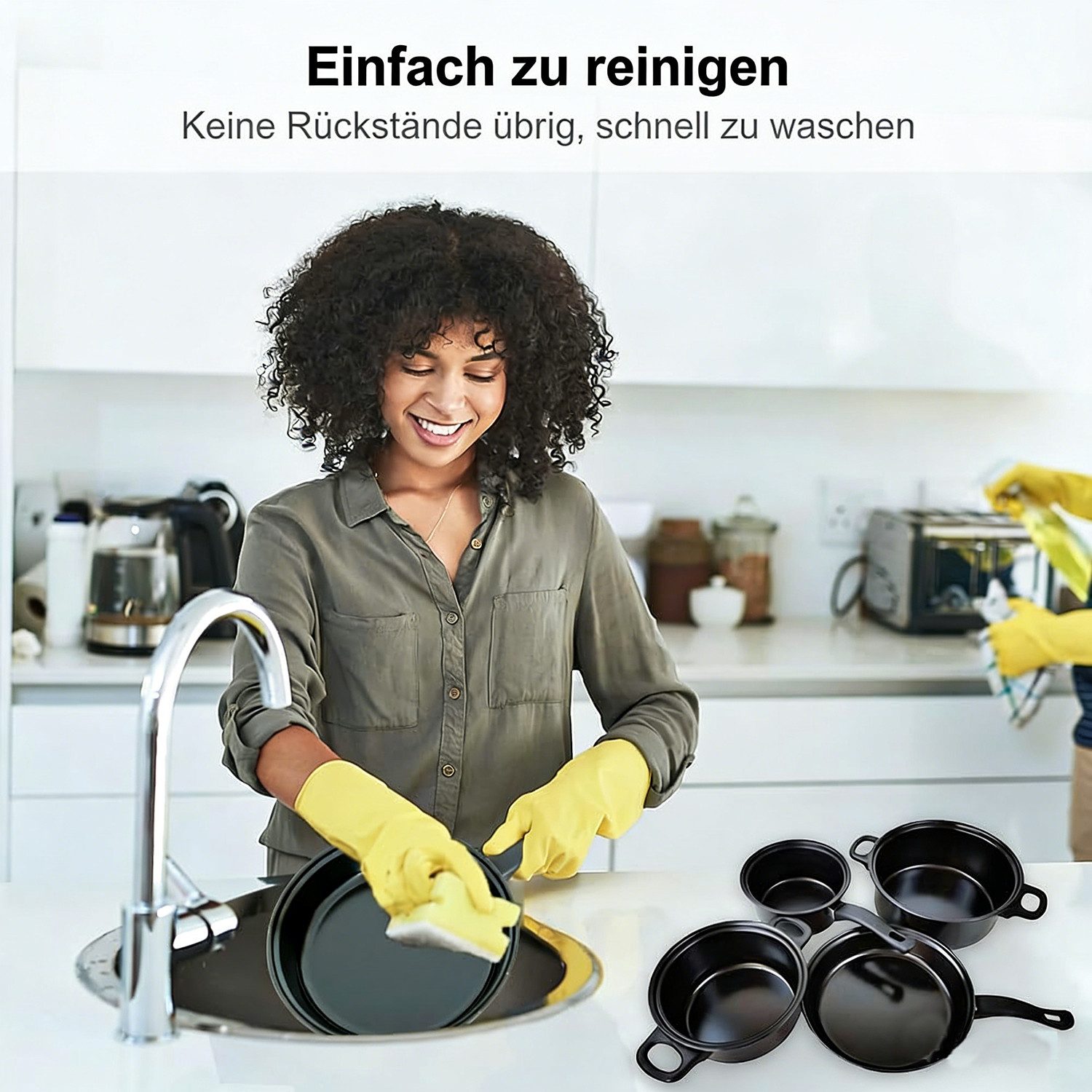 ibettertec Topf-Set Antihaft-Kochgeschirr-Set mit Deckel und Utensilien, 13 tlg Küchenset, Gusseisen (13-tlg), Kochtopf-Set im modernen Design mit formschönen S – Bild 3 von 5