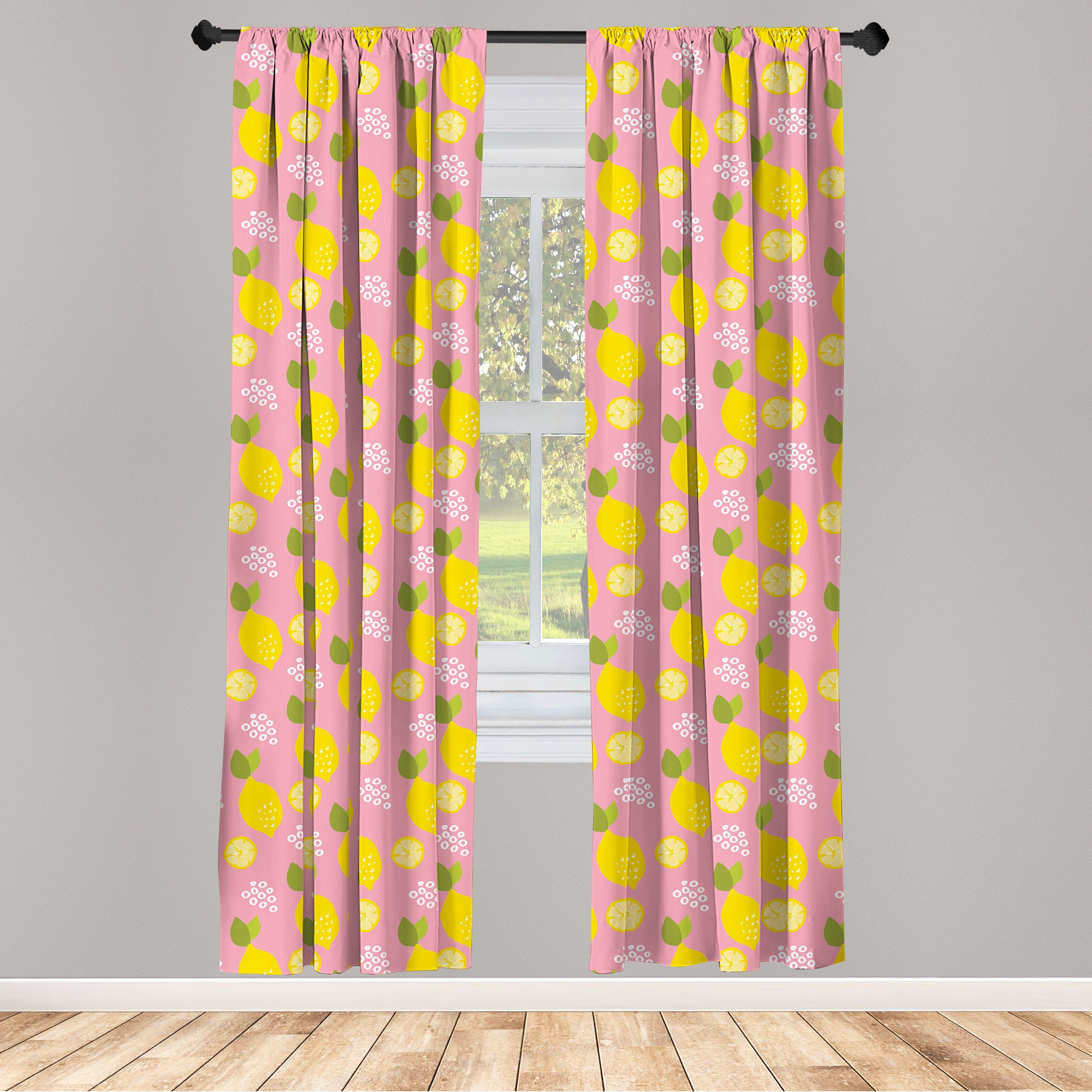 Gardine Vorhang für Wohnzimmer Schlafzimmer Dekor, Abakuhaus, Microfaser, Zitronen Citrus Blätter Cartoon | Fertiggardinen