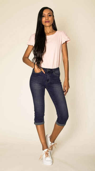 Nina Carter Caprihose Capri Jeans Shorts Stretch Skinny 3/4 Bermuda Kurze Hose Weich (1-tlg) 3204 in Dunkelblau