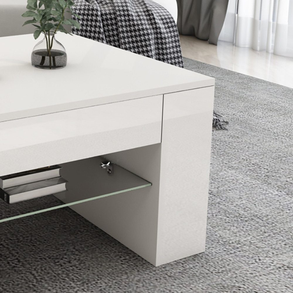 ML-DESIGN Couchtisch Geräumiger Wohnzimmertisch mit Stauraum, Holz Beistelltisch, Sofatisch mit Glasablage und 4 Fächern an den Seiten, Kaffeetisch Tisc