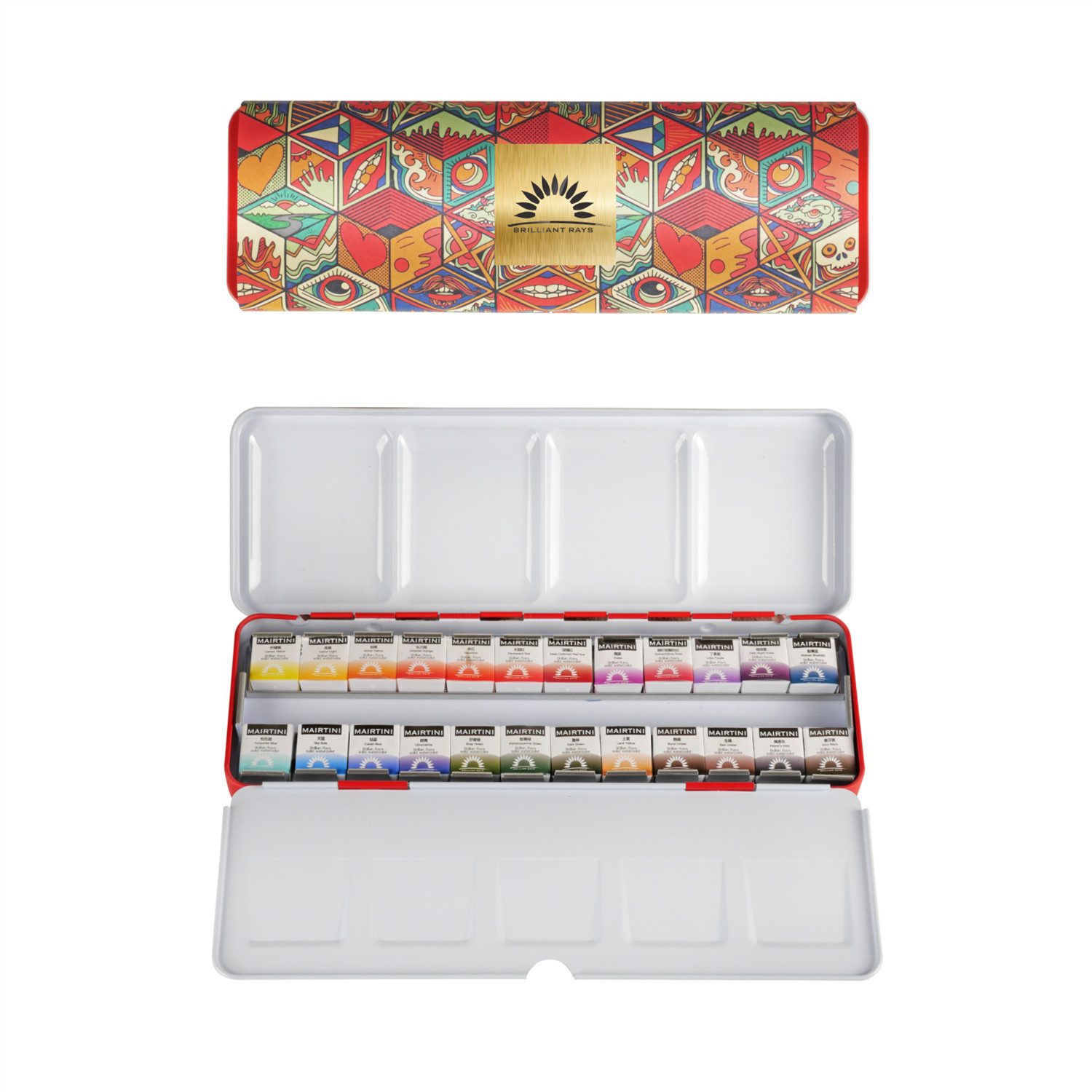 Mairtini Aquarellfarbe Set - 24 brillante Цвета in halben Näpfchen - Verpackung in Blau/ Rot, Intensive, lichtechte Цвета für beeindruckende Kunstwerke