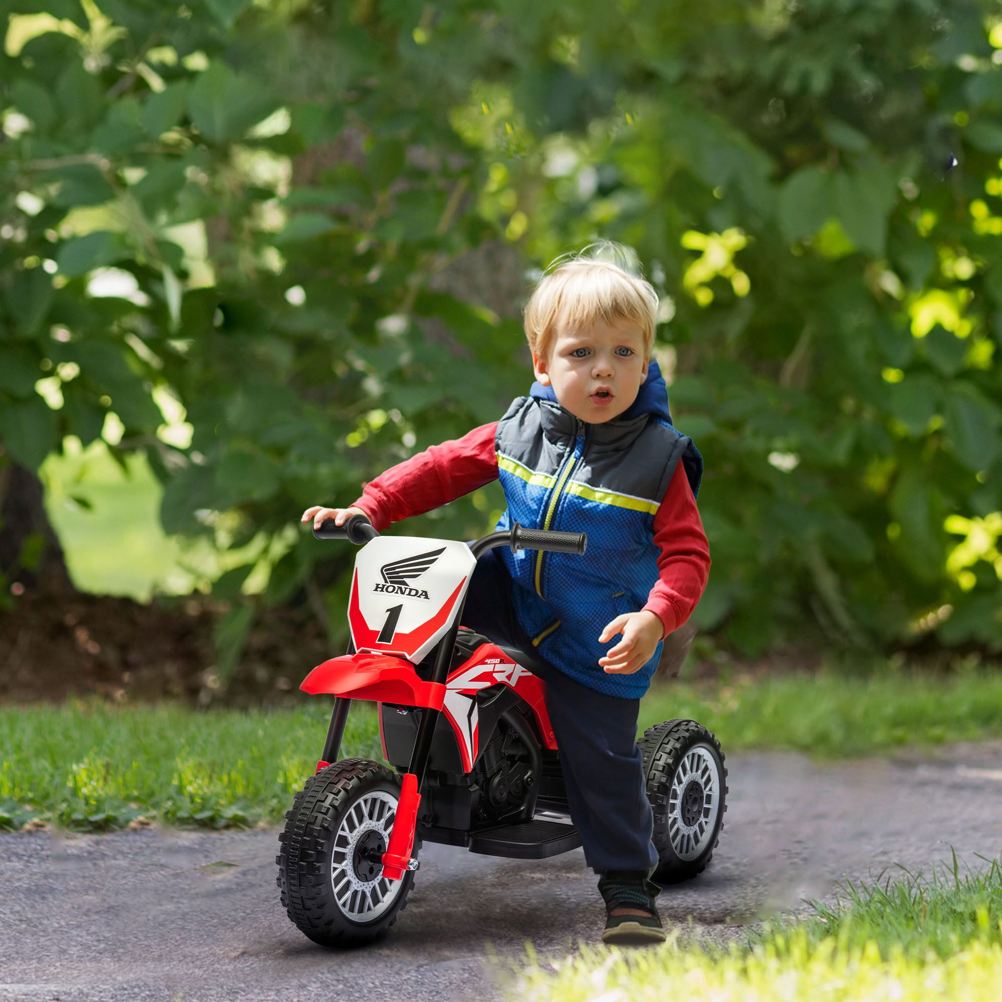 HOMCOM Elektro-Kindermotorrad dreirädriges Motorrad-Auto mit Hupe, Sound, Belastbarkeit 25 kg, (1-tlg), für 18-36 Monate, Rot
