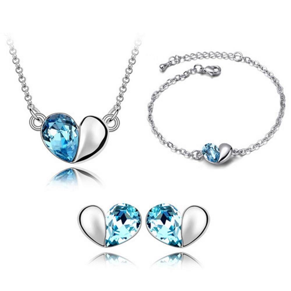BUNGSA Schmuckset Schmuckset Blue Heart Geschenkset Damen Damen Silber aus (1-tlg), Messing