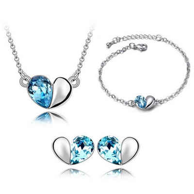 BUNGSA Schmuckset Schmuckset Blue Heart Silber aus Messing Damen (1-tlg), Geschenkset Damen