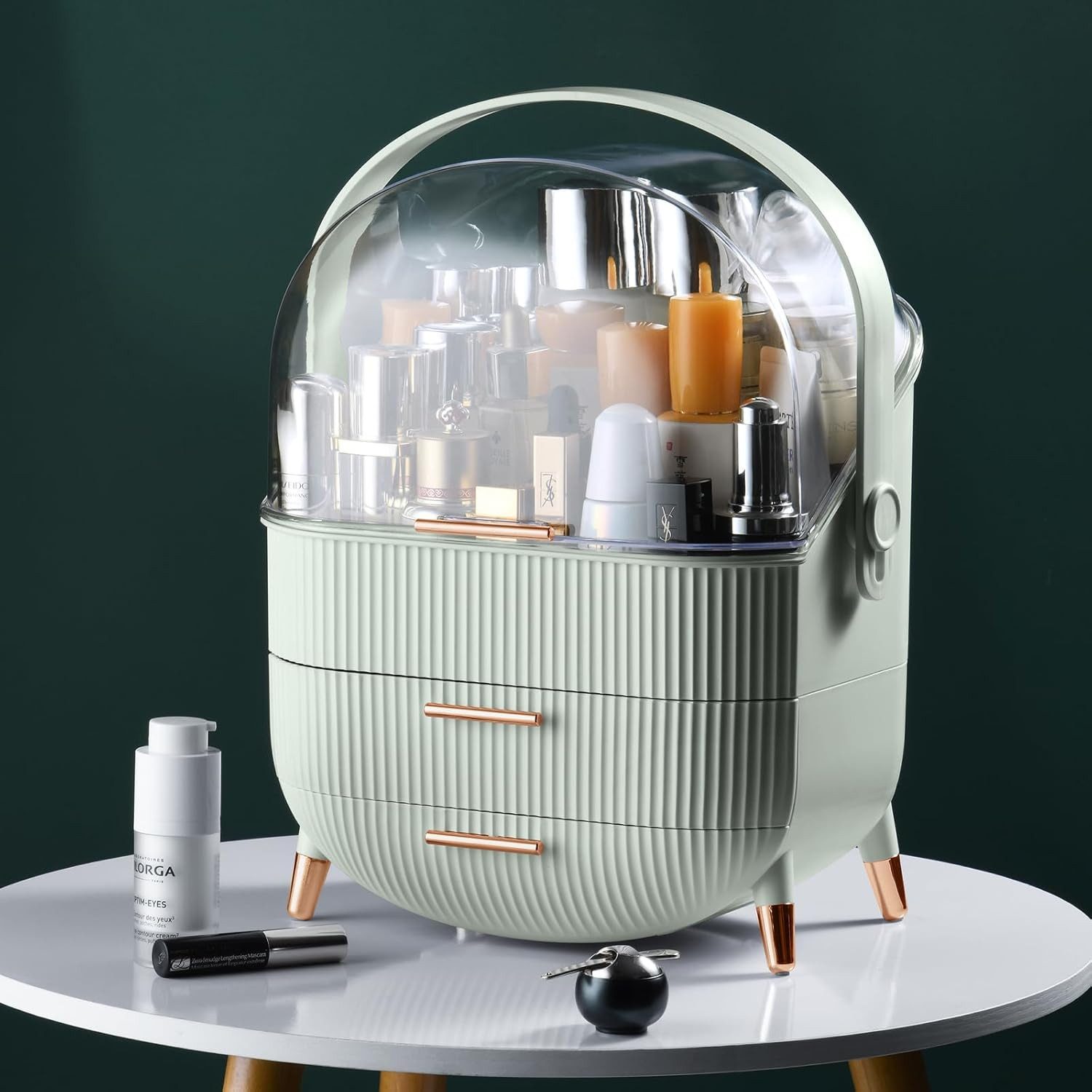 Nettlife Make-Up Organizer Kosmetikorganizer mit 2 Schubladen Aufbewahrungsbox(26x16x38 cm), Weiß Rosa Hellgrün Dunkelgrün Magenta Silber Gold Rot Dunkelblau