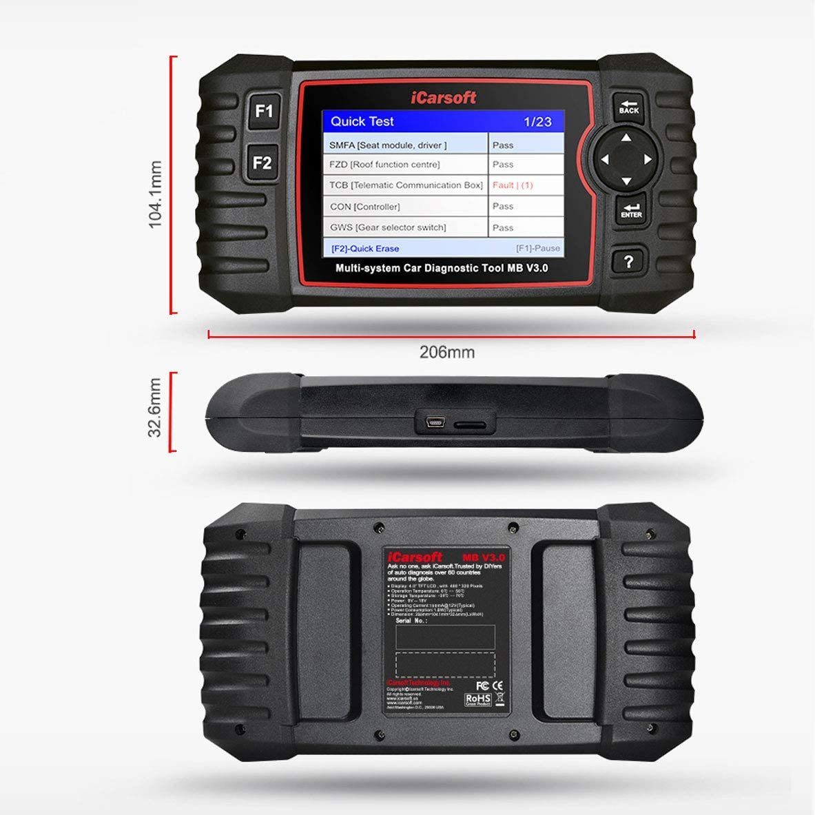 iCarsoft OBD2-Diagnosegerät MB V3.0 Auslesen, Wartung und Service für Mercedes, Sprinter, Smart – Bild 4 von 5