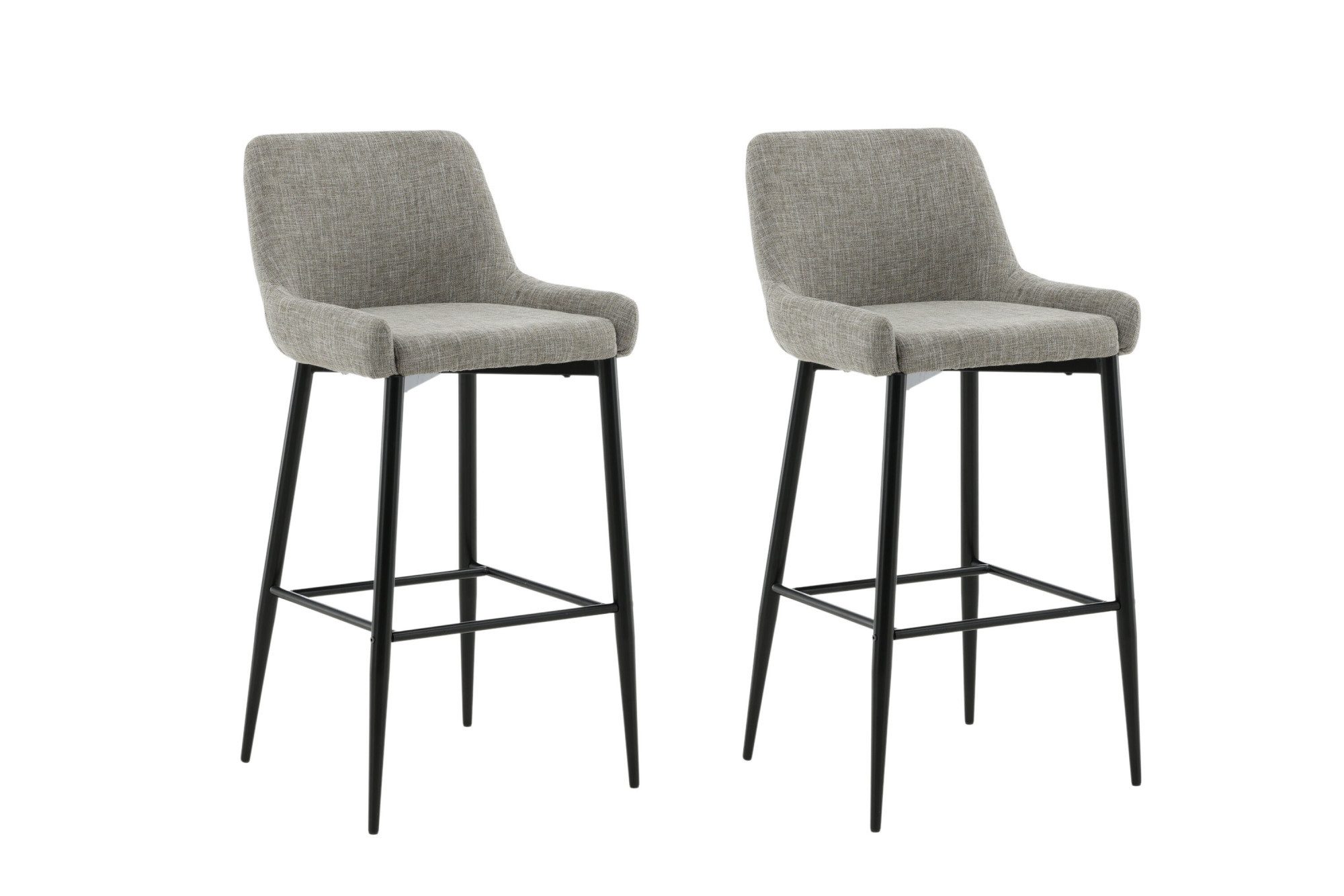 Venture Home Barhocker Plaza, 2er-Set Barhocker in beigem Leinen, schwarze Beine, 150 kg (Set, 2 St), Tresenstuhl, Stoffbezug, Metallbeine, Fußstütze, einladend