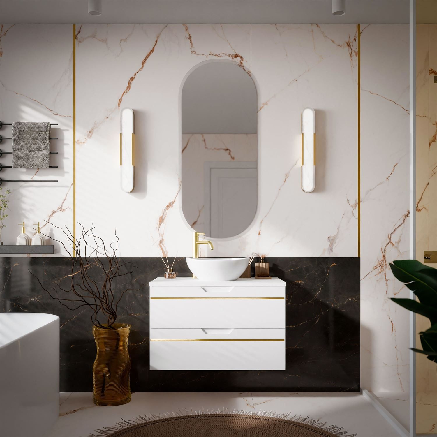 Lookway Badmöbel-Set OPIUM I 60 cm Hängeschrank Weiß matt mit Soft-Close günstig online kaufen