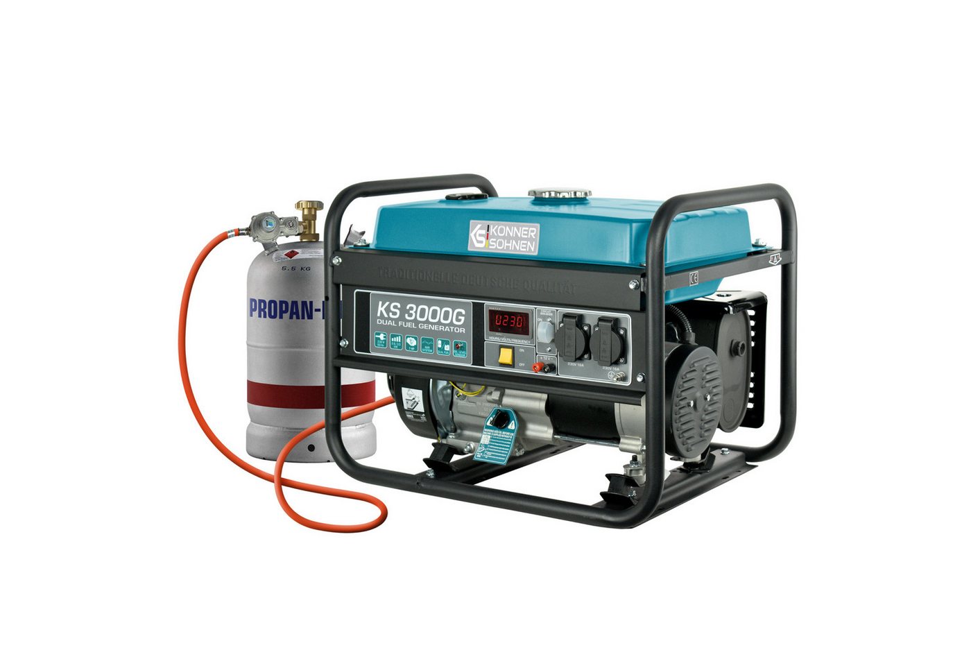 Könner & Söhnen Stromerzeuger KS 3000G, 3,00 in kW, (Hybrid-Generator (LPG/Benzin) mit AVR-Technologie, 1-tlg., 3.0 kW Dual-Fuel Notstromversorgung für lange Betriebszeit), AVR, 15L Tank, K&S Motor, 100% Kupferwicklung, LPG-fähig