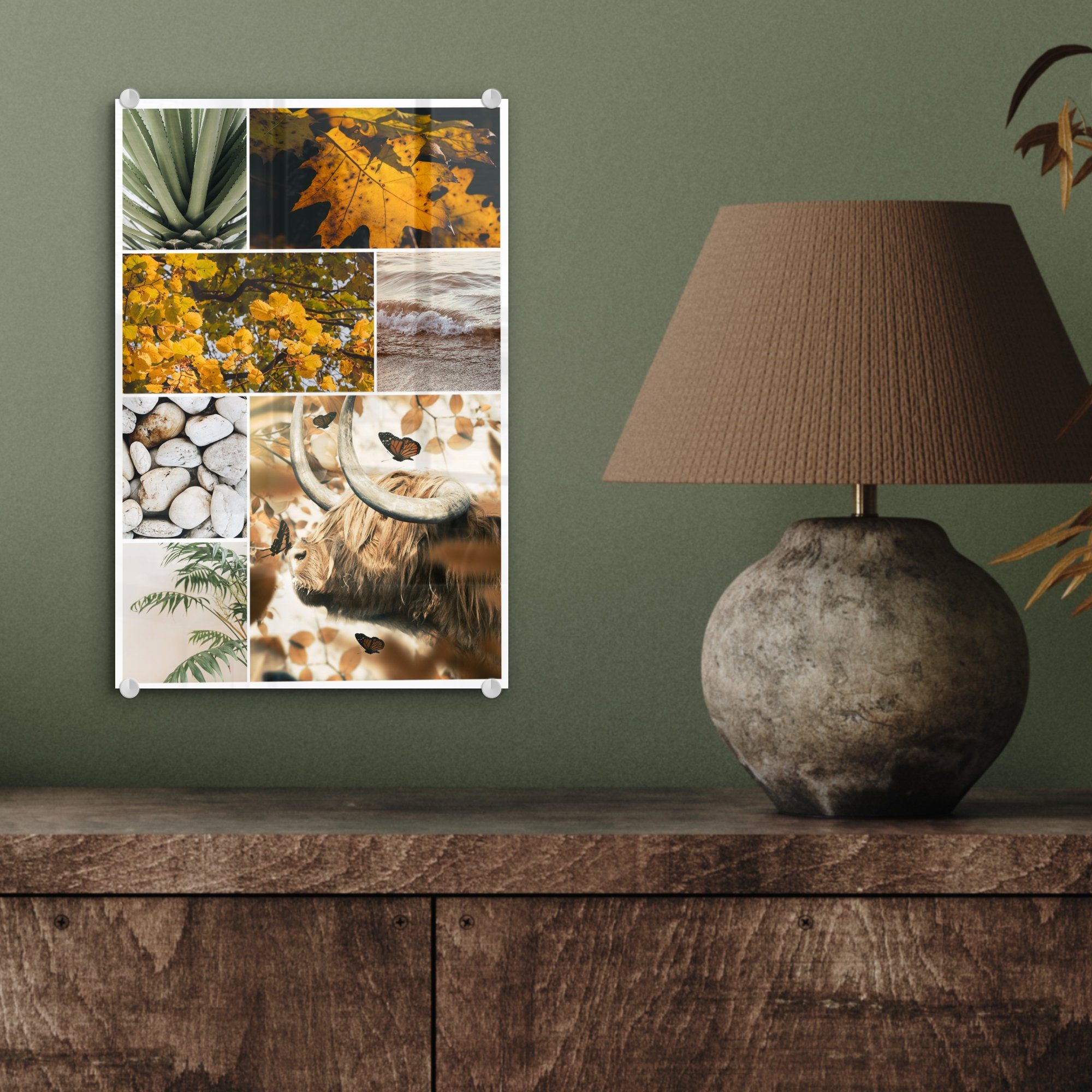 MuchoWow Acrylglasbild Schottische Highlander - Pflanzen, Wanddekoration - Foto - Glas Glas Meer - Bilder auf - St), Collage - Glasbilder (1 auf Wandbild