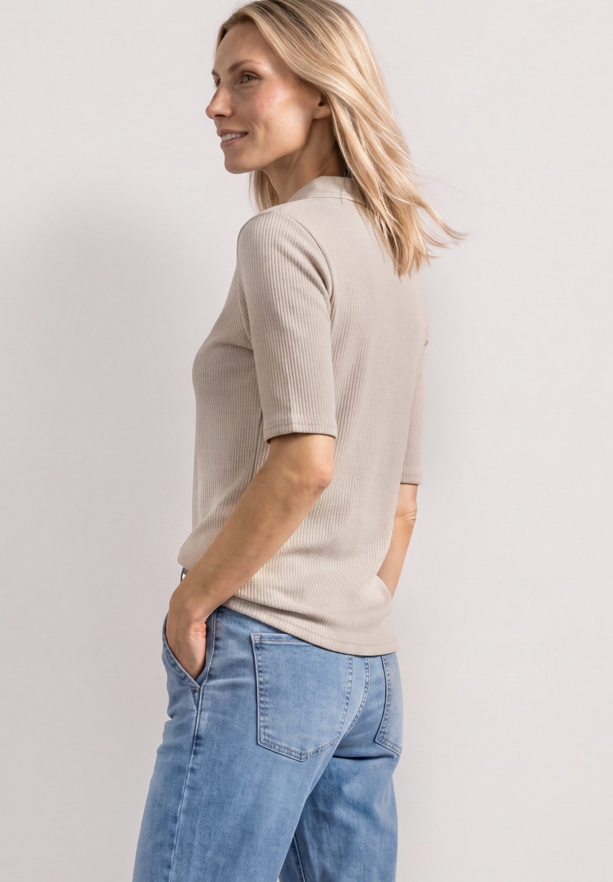 STREET ONE T-Shirt mit Rippstrick-Struktur
