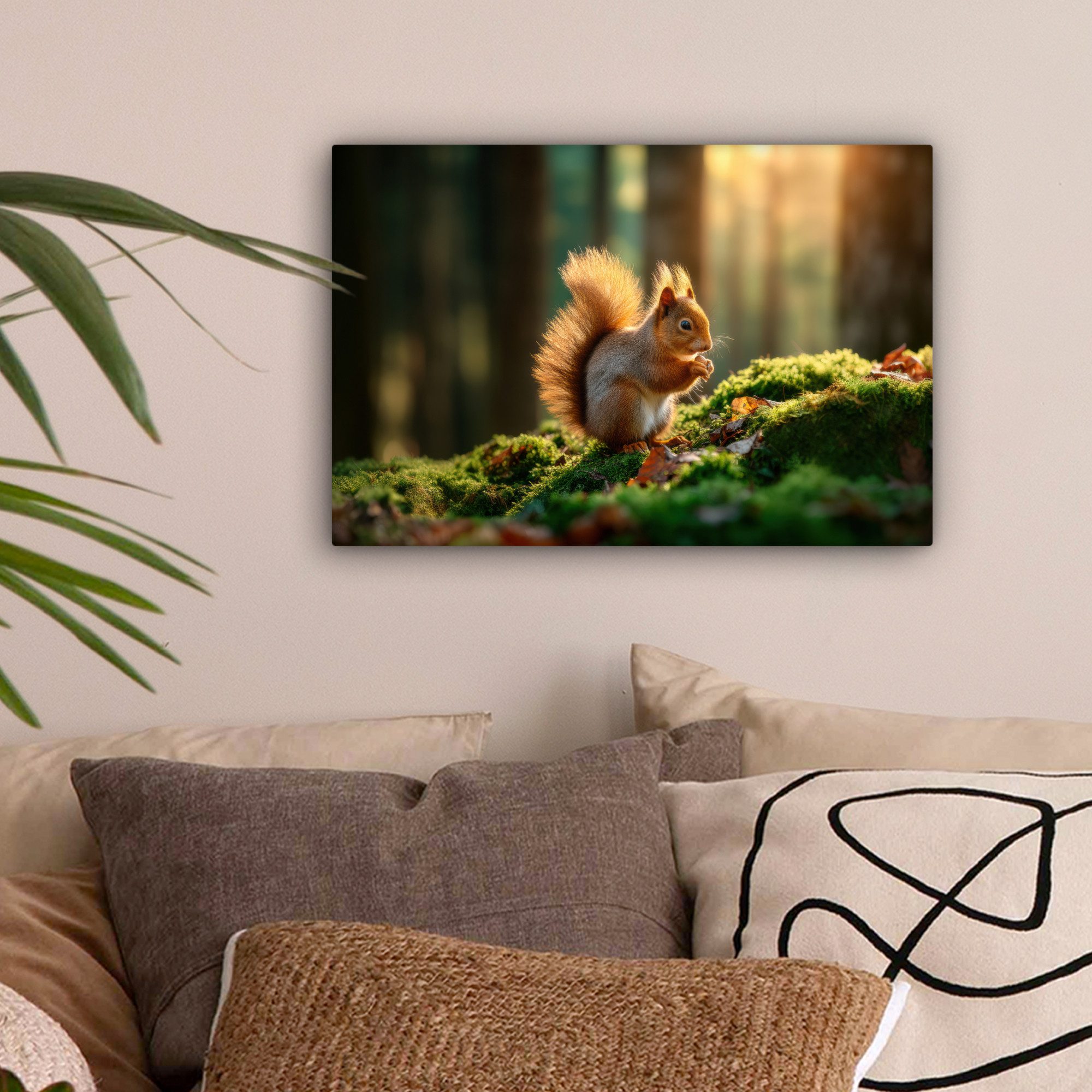 OneMillionCanvasses® Leinwandbild Eichhörnchen - Nuss - Gras, Fotodruck (1 günstig online kaufen